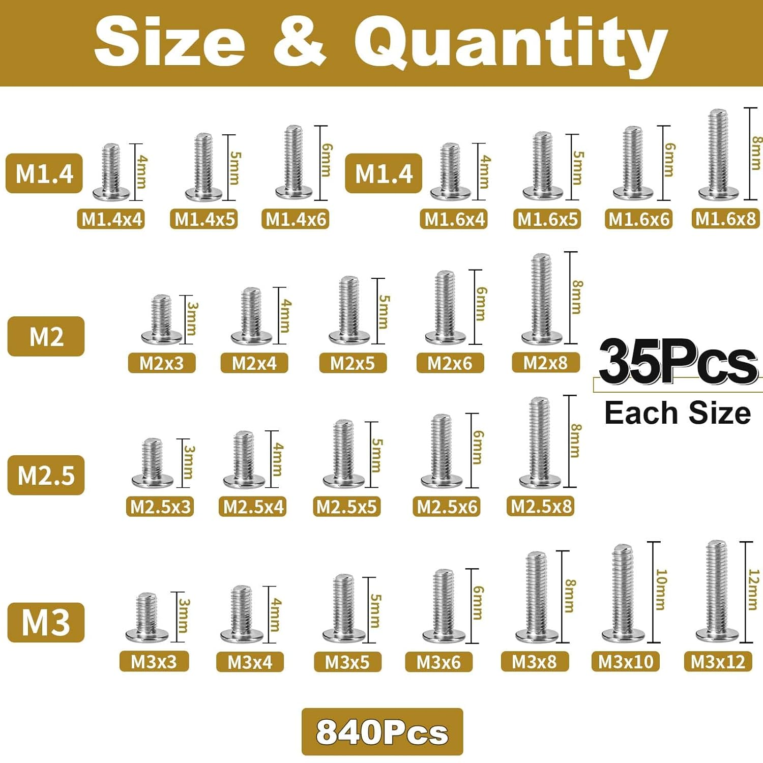 840Pcs Flat round Head Machine Screw Phillips SSD Screw Small Computer Laptop Screws Nickel Plated Micro Screw Assortment Kit for Eyeglasses, Watches, Electronic Repair image number 6