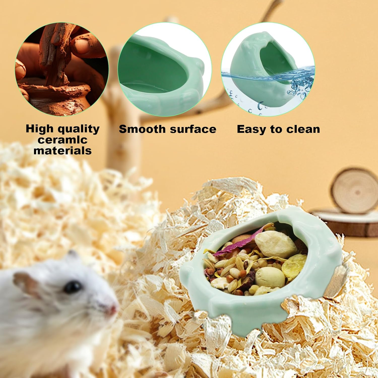 Luckyopt Small Ceramic Pet Hamster Bowl, Easy to Clean anti Flipping Small Animal Bowls, Hamster Food and Water Bowl for Golden Bears, Rabbits, Hedgehogs, Dutch Pigs, Parrots (Green) image number 4