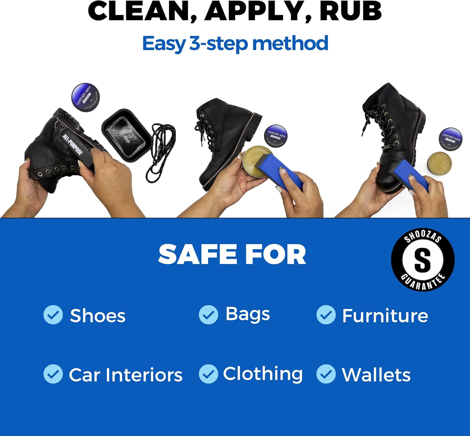 Shoozas Leather Wax - Restores, Protects, Preserves Leather Goods, Formulated with Natural Ingredients, Safe for Shoes, Bags, Furniture, Cars, and More image number 6