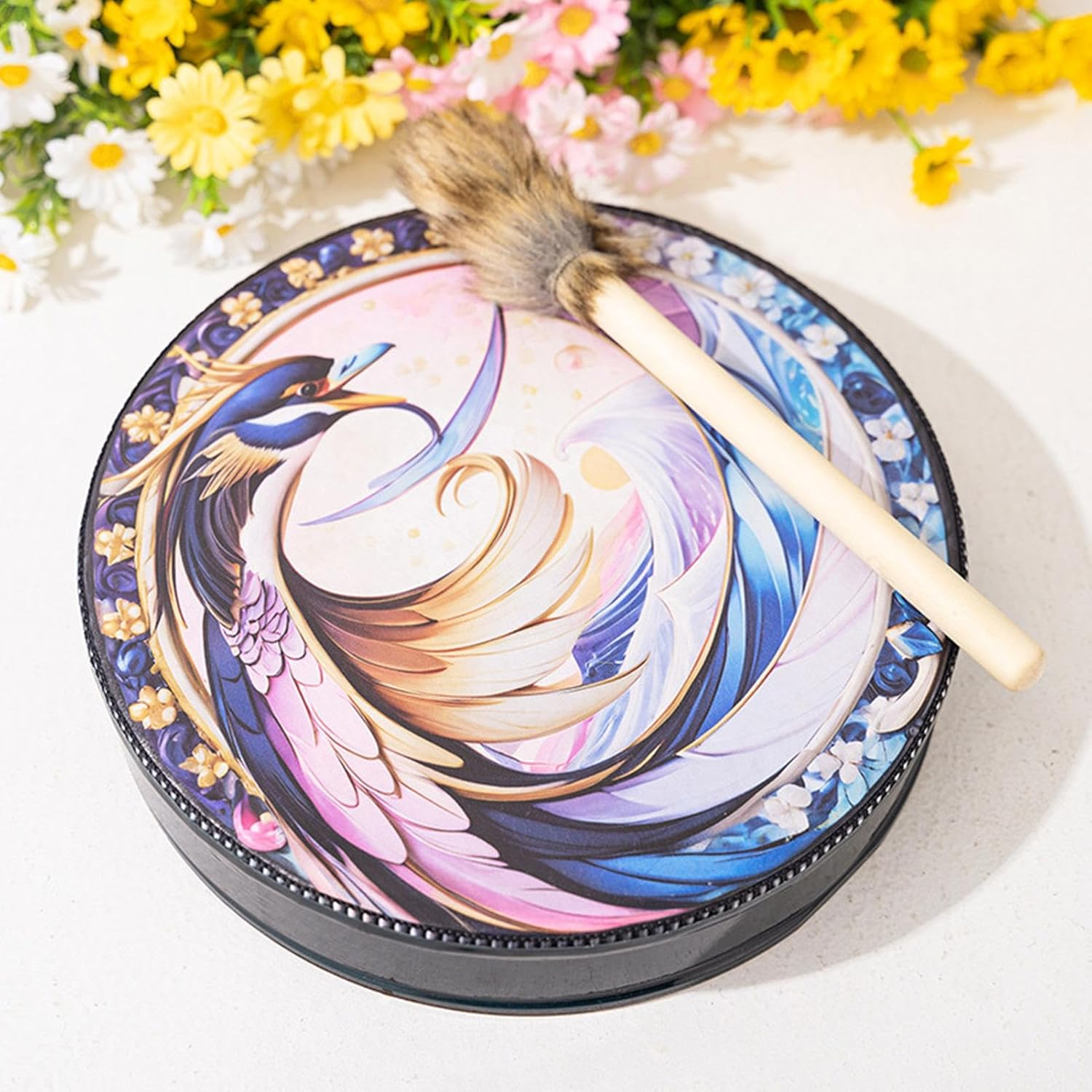 Shaman Hand Drum,Bird Print Shamanic Drums Drum Instruments | Colorful Shaman Tools Meditation Drum for Music Meditation Rituals image number 6