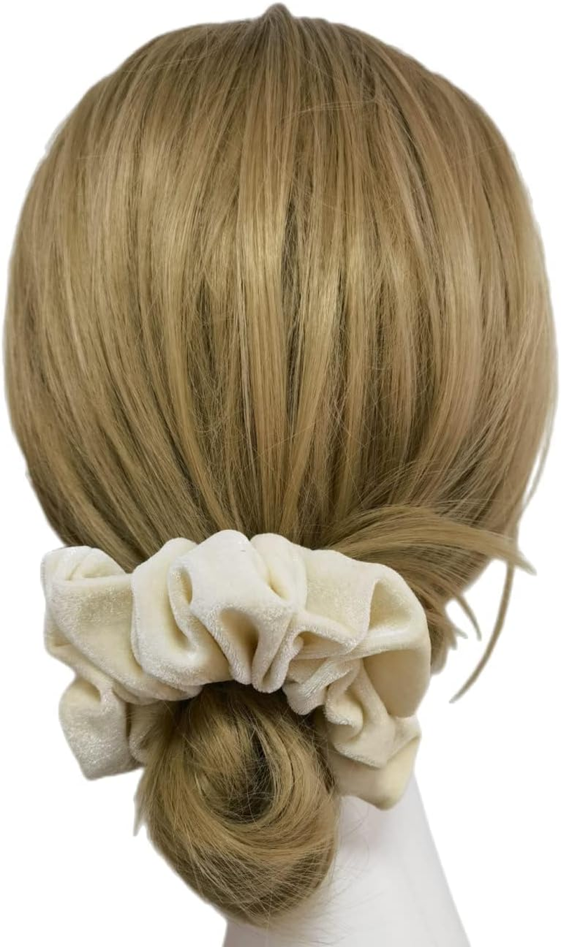 Pack of 2 Large Women Hair Bobbles Velvet Hair Scrunchies Rubber Bands Colourful Elastic Hair Bands for Girls Women Hair Accessories (Cream White) image number 1