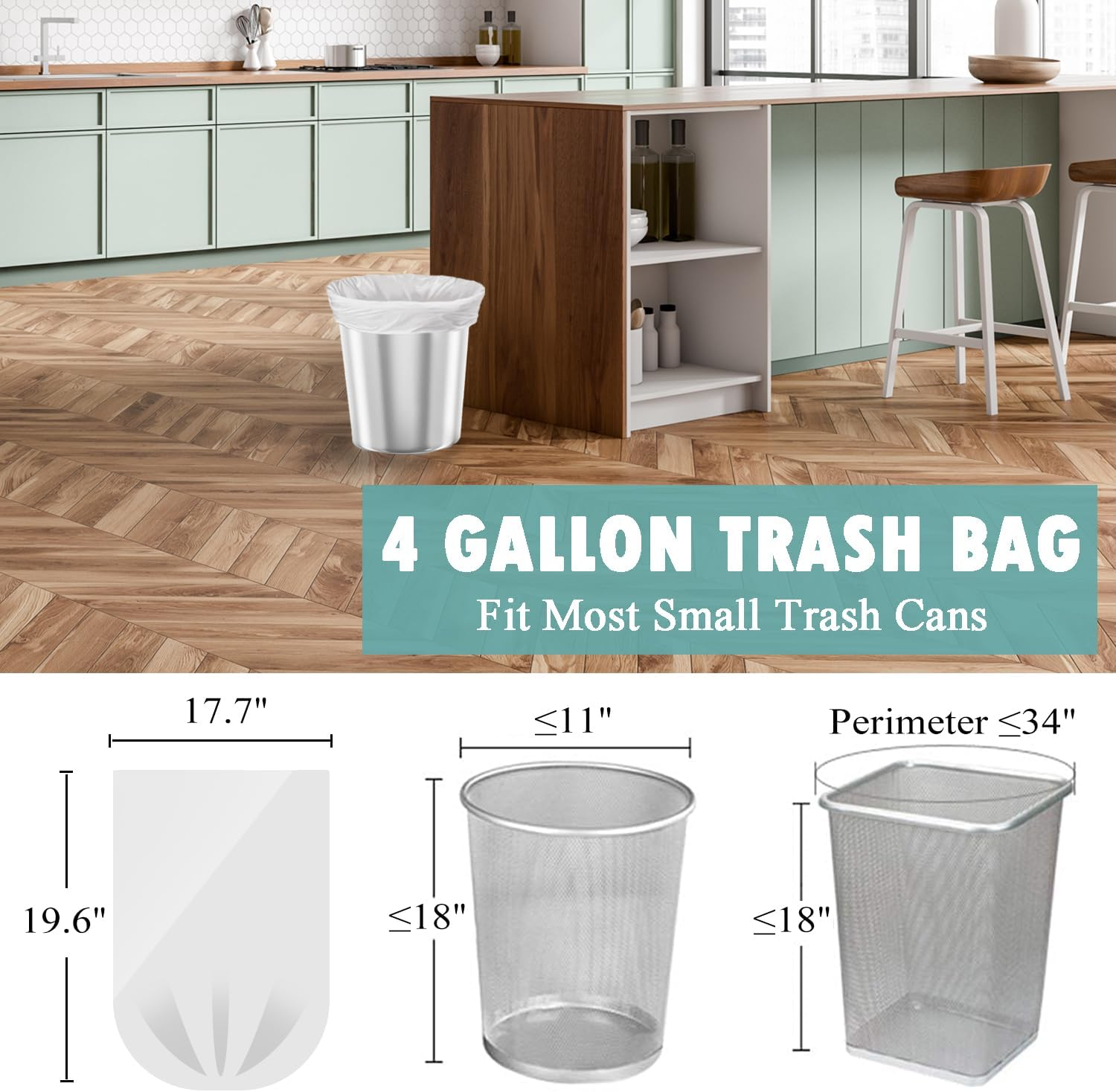 Small Trash Bags 4 Gallon - 105 Count 4 Gallon Trash Bag, Unscented Small Garbage Bags Bathroom Trash Bags, White 4 Gal Small Trash Can Liners image number 1
