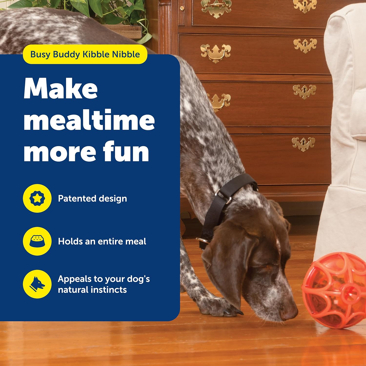 Petsafe Busy Buddy Kibble Nibble Dog Toy - Encourages Natural Instinct Feeding - Patented Treat Meter Design - Rubber Bumpers - Interactive Slow Feeder Ball - Orange - Medium/Large image number 3