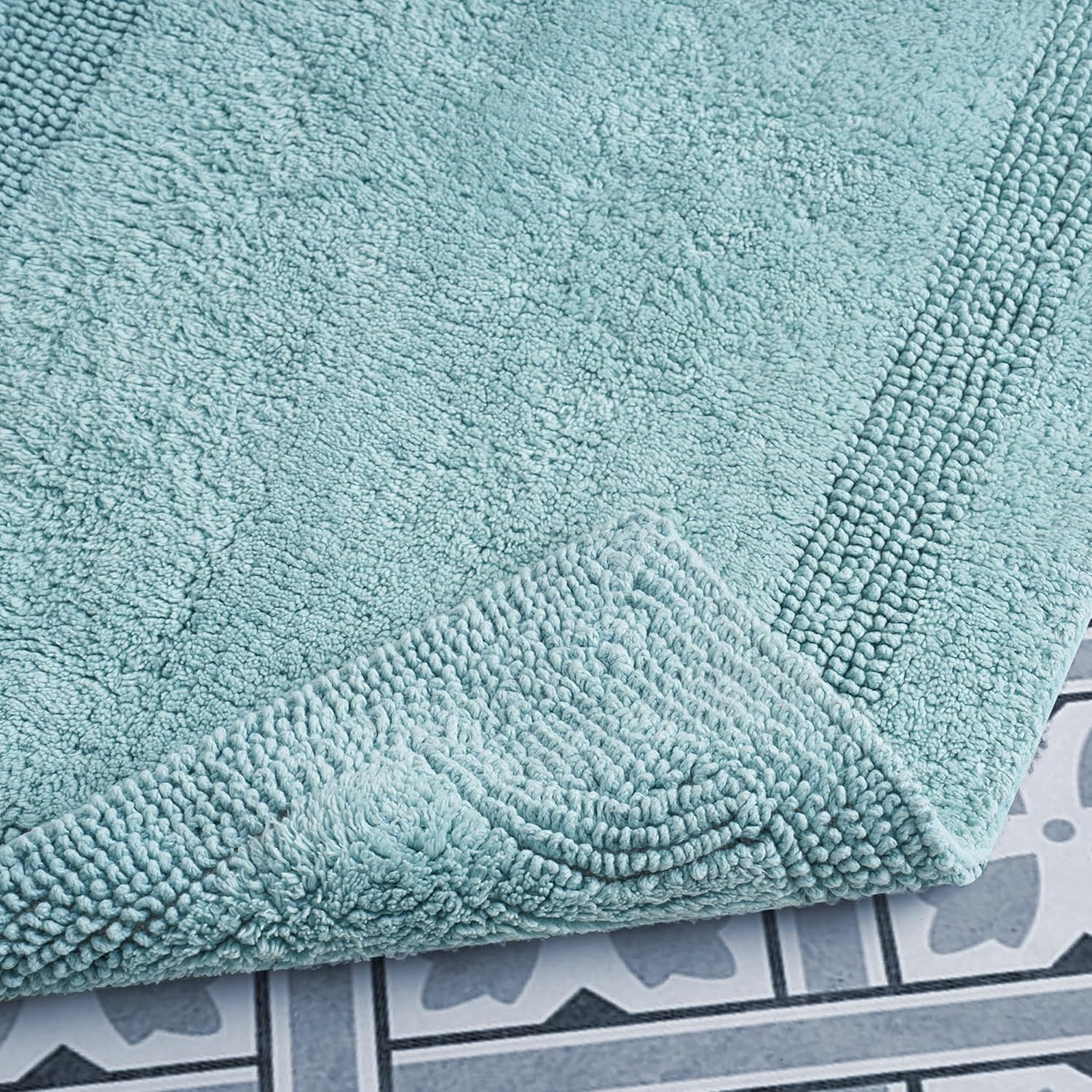 Laura Ashley Reversible Cotton 21 X 34 In. Bath Mat, Aqua