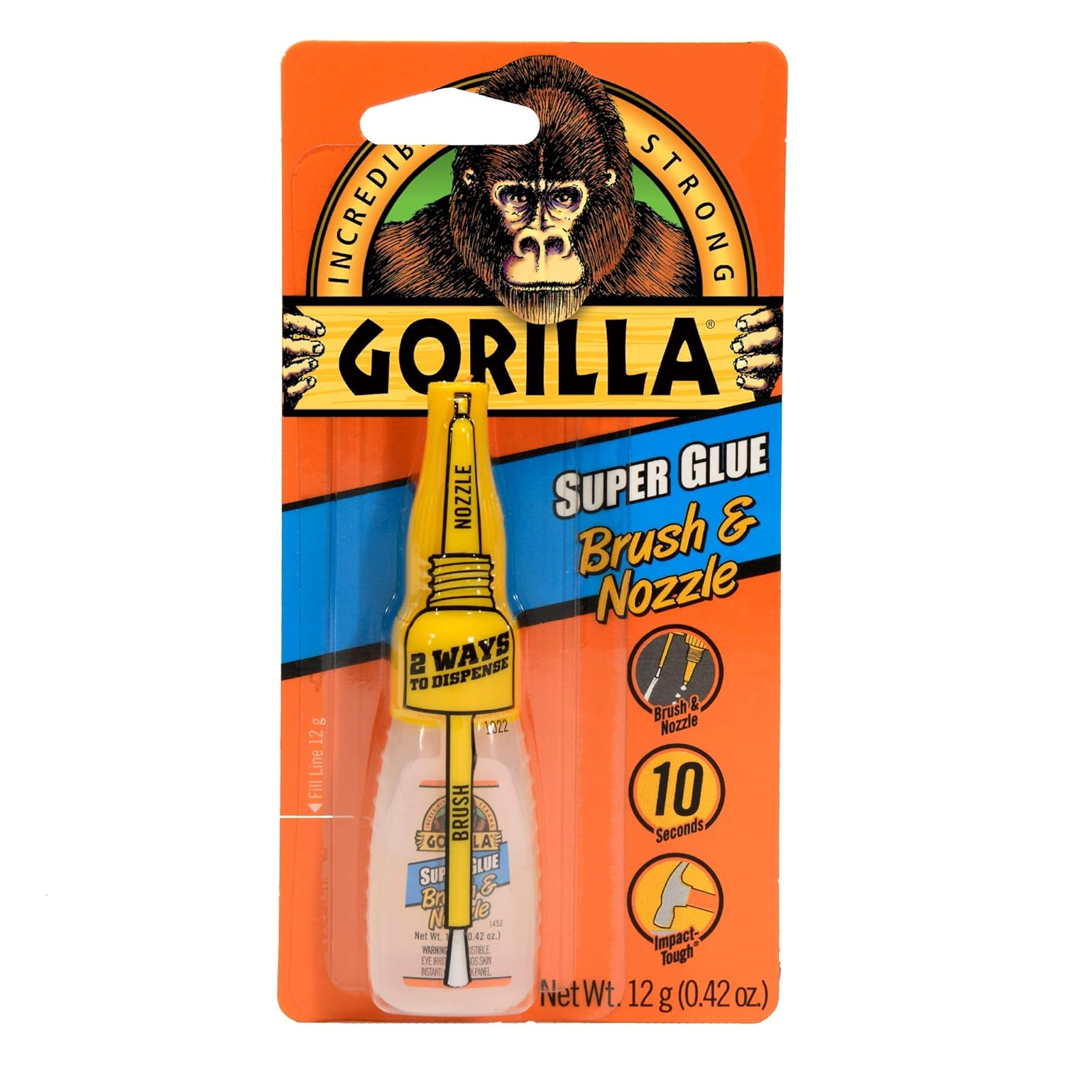 Gorilla Super Glue with Brush & Nozzle Applicator, 12 Gram, Clear image number 1