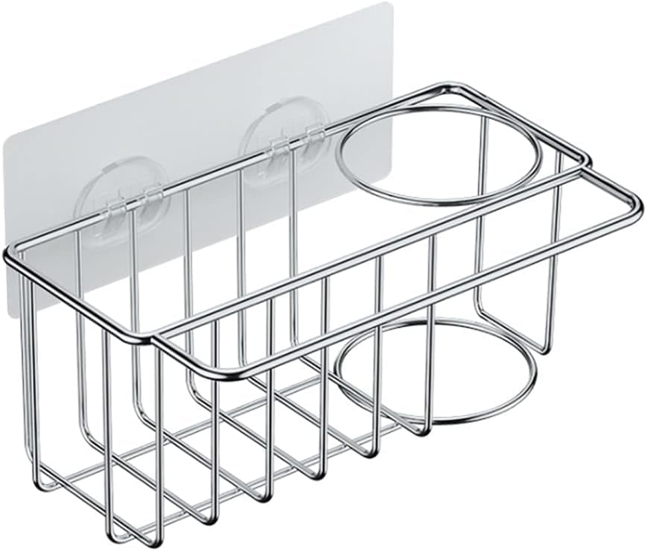 Sponge Rack for Kitchen Sink, Sink Rack Kitchen Sink Storage Box Stainless Steel, Sticky Dish Brush and Cloth Rack (With Nail Free Stickers) image number 6