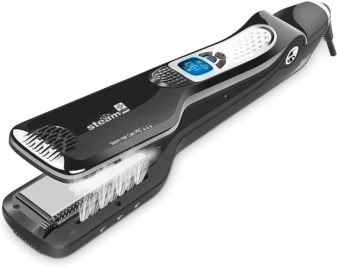 Hair Straightener with Steam,Salon Professional Nano Titanium Ceramic Steam Flat Iron with Removable Comb+Digital LCD+5 Level Adjustable Temperature+Auto Temperature Lock (Black)