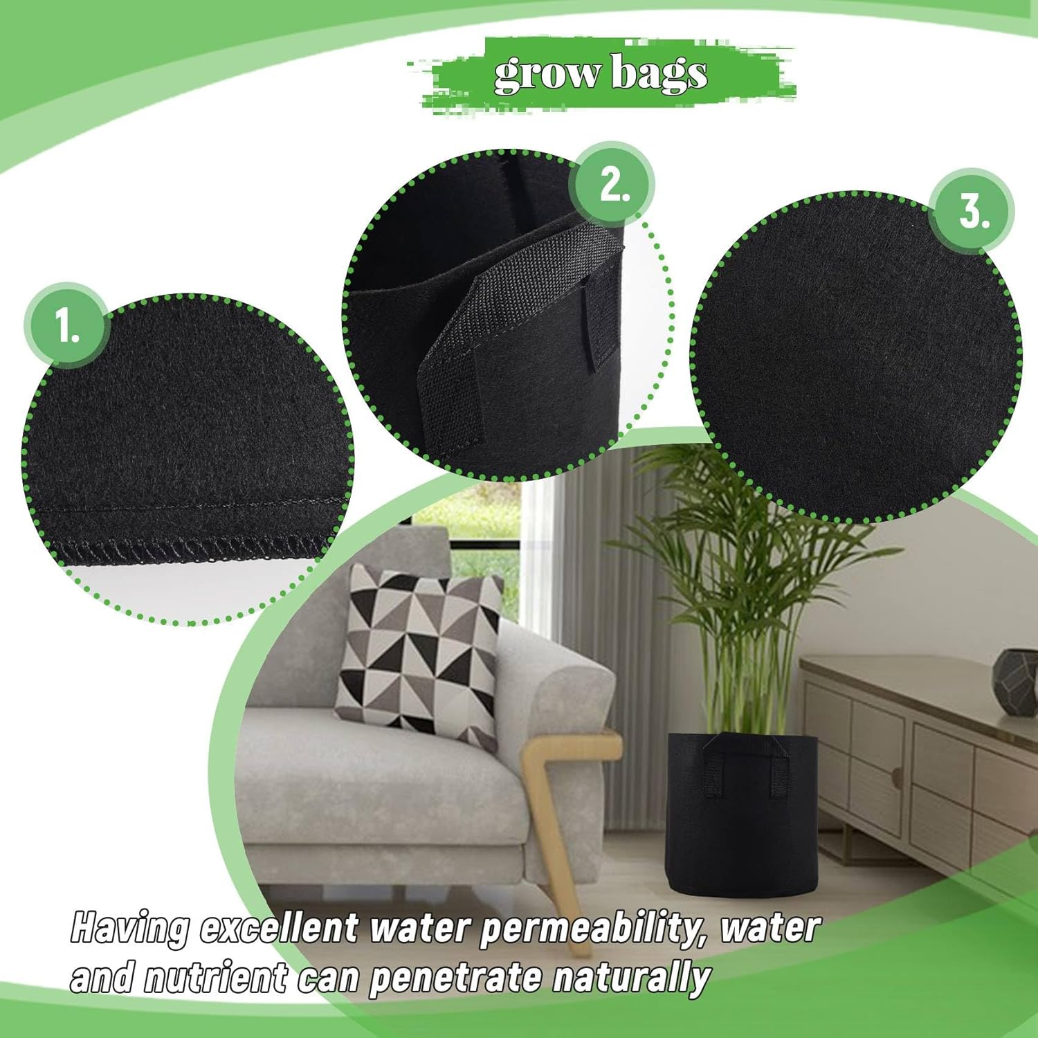Fabric Pots Container, 5 Pack 3 Gallon Plant Grow Bags, Fabric Containers with Strap Handles for Potato, Flower, Home Gardening Supply image number 4