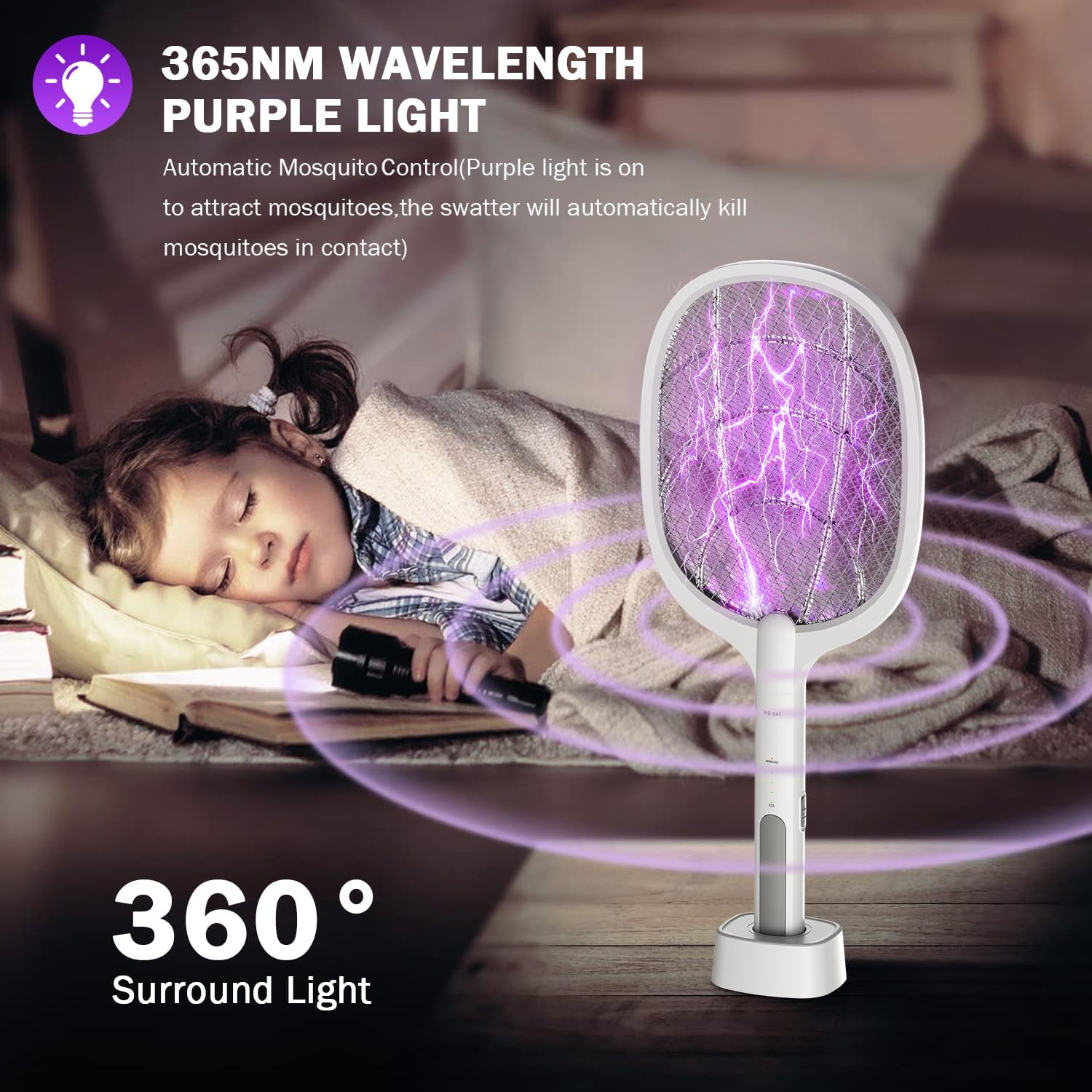 STORMHERO Fly Zapper Mosquito Swatter, 2-Pack Electric Bug Zapper Racket, Mosquitoes Swatter Fly Trap USB Rechargeable, 2IN1 Electric Mosquito Fly Bug Killer Racket for Indoor, Outdoor,Garden&Camping image number 4