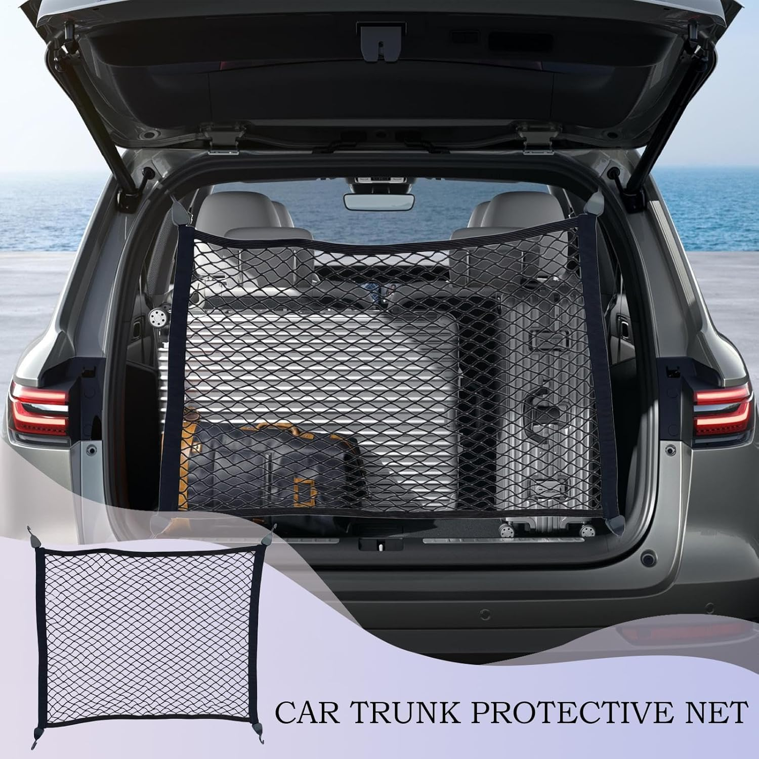 Cargo Net - 60X70Cm Car Boot Net | Automobile Trunk Mesh Organizer Netting | High Elasticity, Space-Saving, Wear Resistant, Automobile Organization for Travel, Camping Gear, and Daily Car Use image number 5