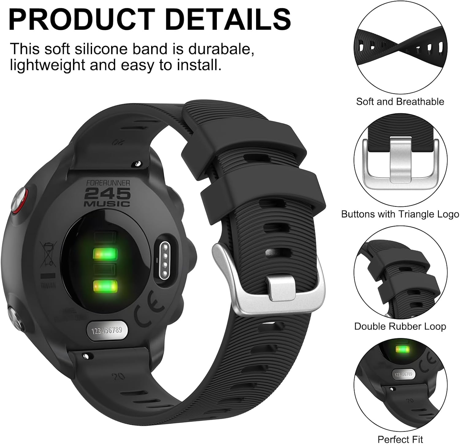 3 Pack Sport Bands for Garmin Vivoactive 5 Bands/Vivoactive 3 Bands, 20Mm Soft Silicone Wristband Straps for Garmin Forerunner 245/245 Music Band