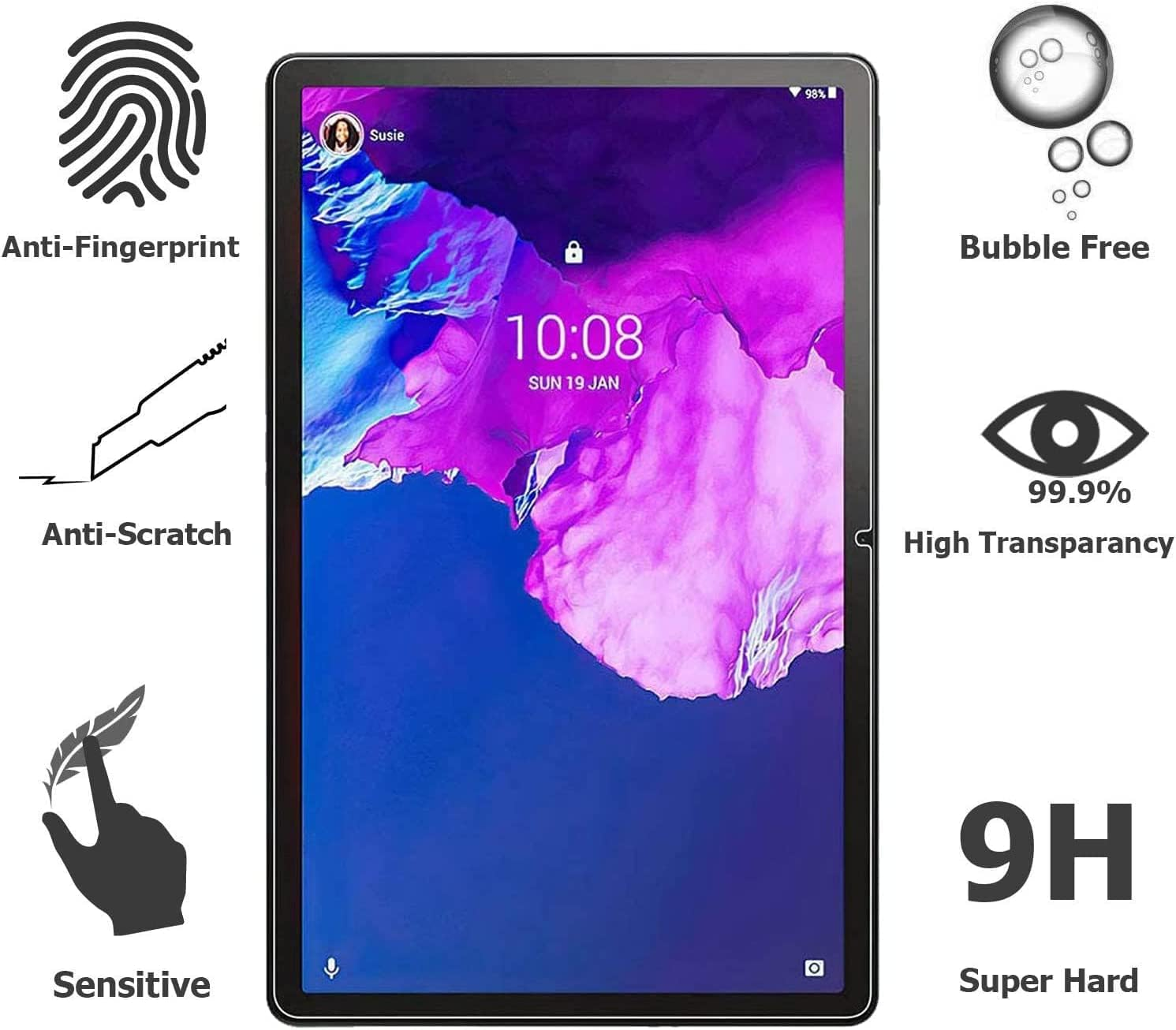 USTIYA Screen Protection for Lenovo Tab plus TB351FU / P11 2 Gen TB-350 11.5 Inch Tempered Glass 2 Pack image number 4