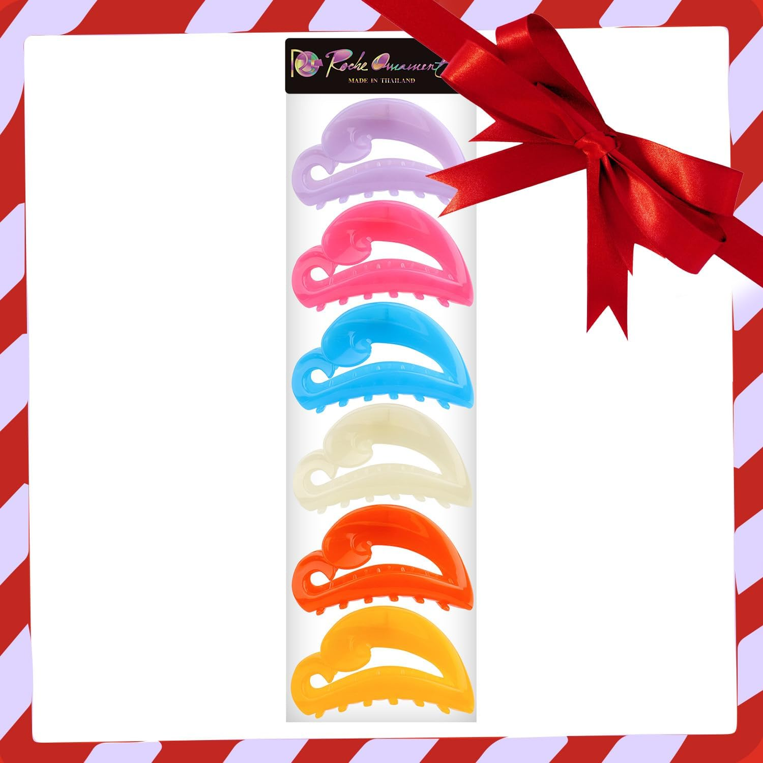 RC ROCHE ORNAMENT 6 Pcs Womens Hair Clips Claws Jaw French Barrette Clutcher Interlocking Teeth Strong Hold No Slip Grip Clasp Clamp Minimal Beauty Fashion Accessory, Large Jelly Sweet Multicolor