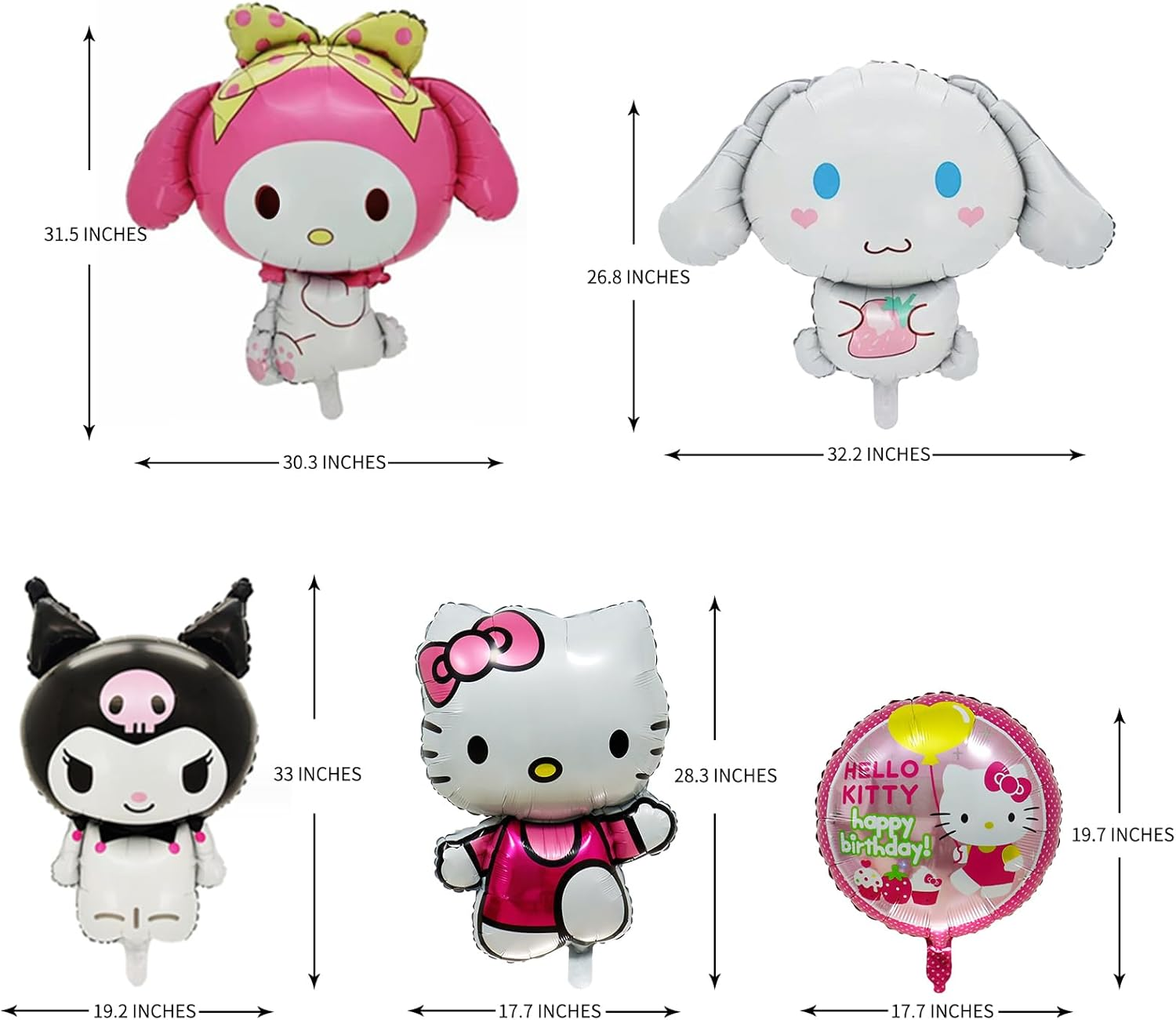 AVONO 12Pcs Kitty & Friends Foil Balloons for Kawaii Party Decorations, Pink Kitty Party Balloons for Girls Kids Favors image number 3