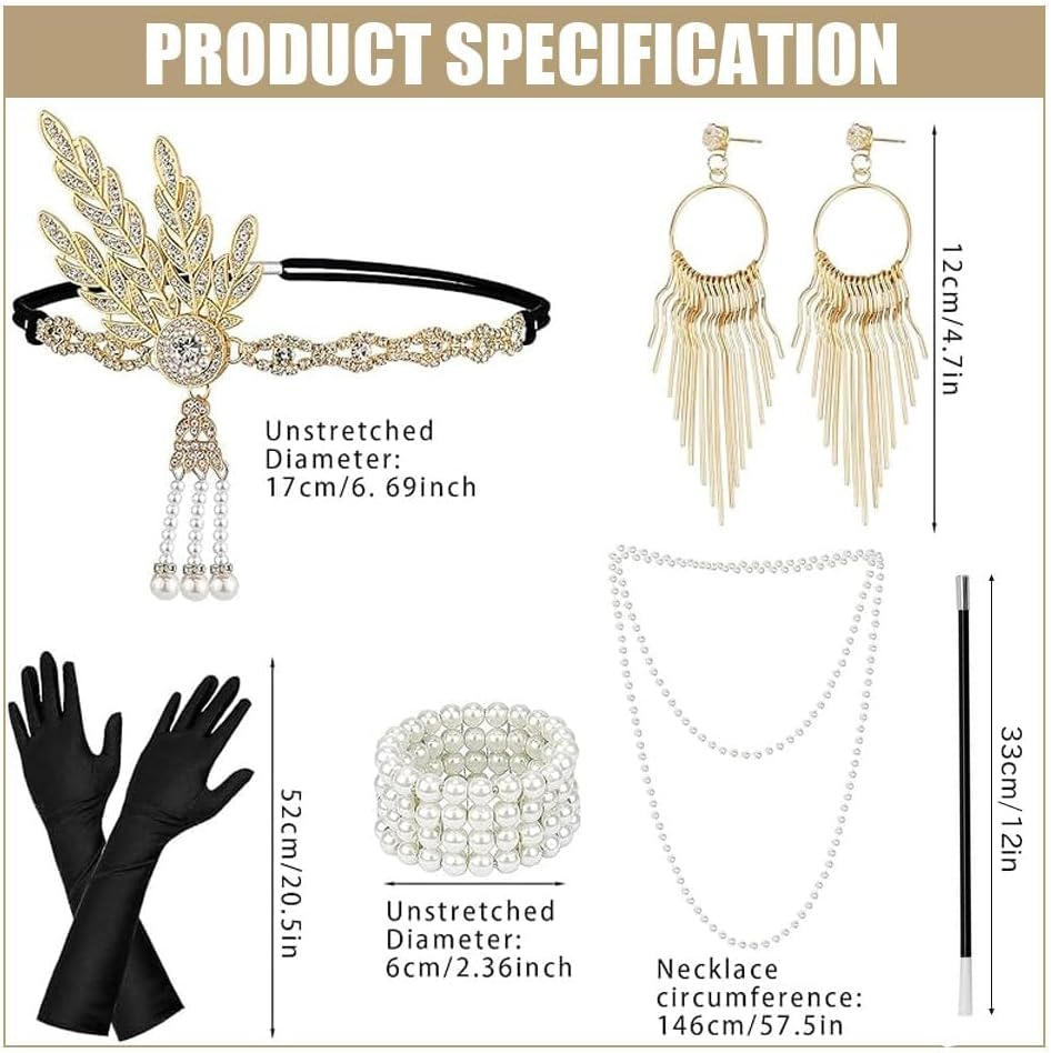 1920S Great Gatsby Accessories Set,Costume Accessories,Includes Headband, Necklace, Gloves, Earrings, Bracelet, Holder image number 4
