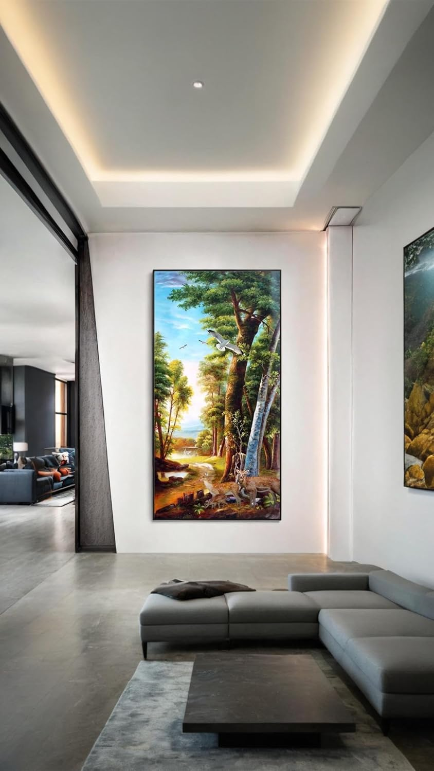 Honwor Forest Creek Landscape Oil Painting Window Film - Privacy, Decorative Static Cling Window Stickers, No Glue Window Coverings, Window Tint - Size: 60X120Cm image number 4