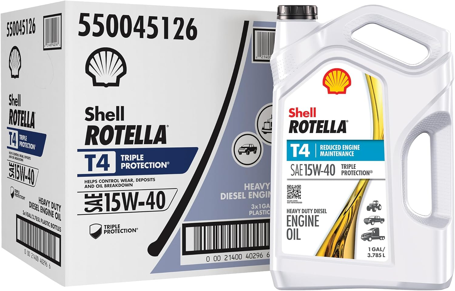 Shell Rotella T4 Triple Protection Conventional 15W-40 Diesel Engine Oil (1-Gallon, Case of 3) image number 3