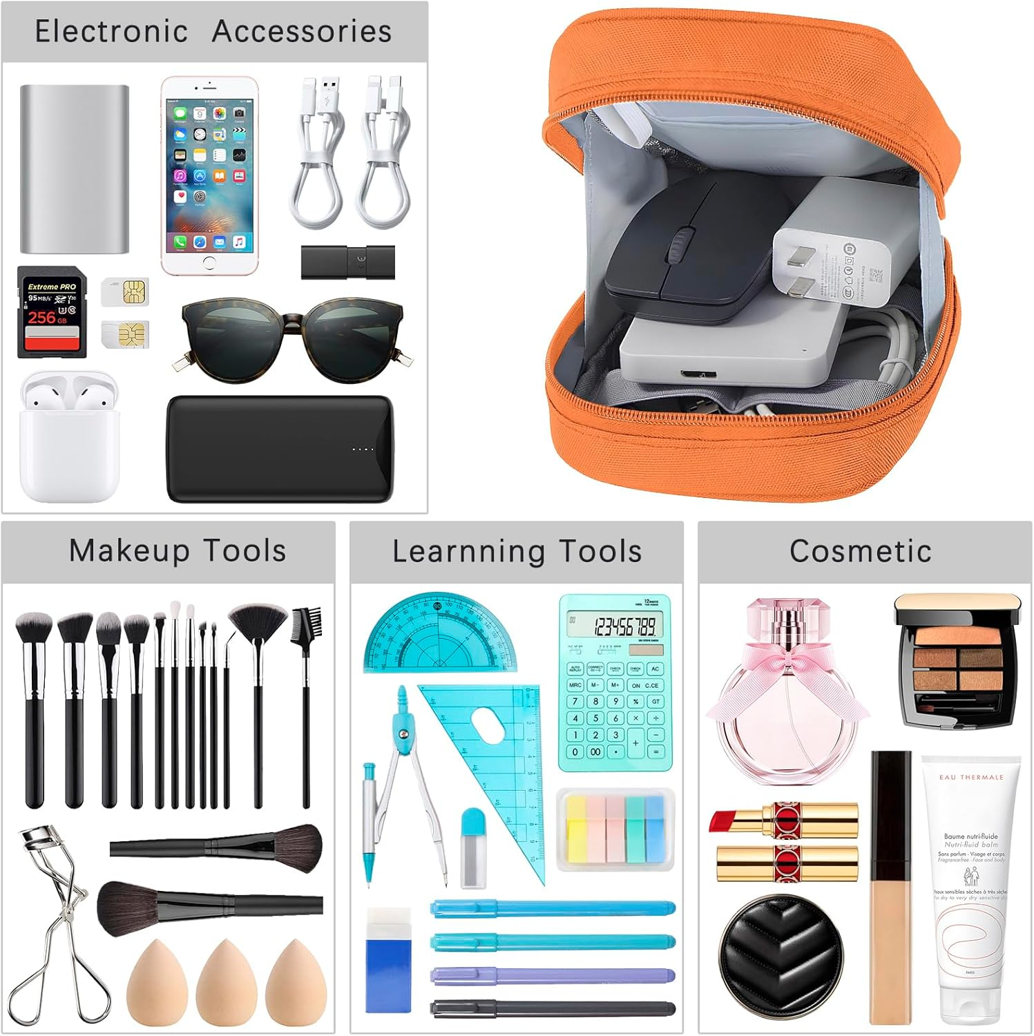 JINSI Electronics Accessories Organiser Bag,Travel Gadget Bag,Holiday Essentials,Small Cable Organiser Bag Pouch,Tech Pouch,Carry Storage Case Bag for Portable Charger,Cables,Power Bank, Orange, Bag - Purple image number 6