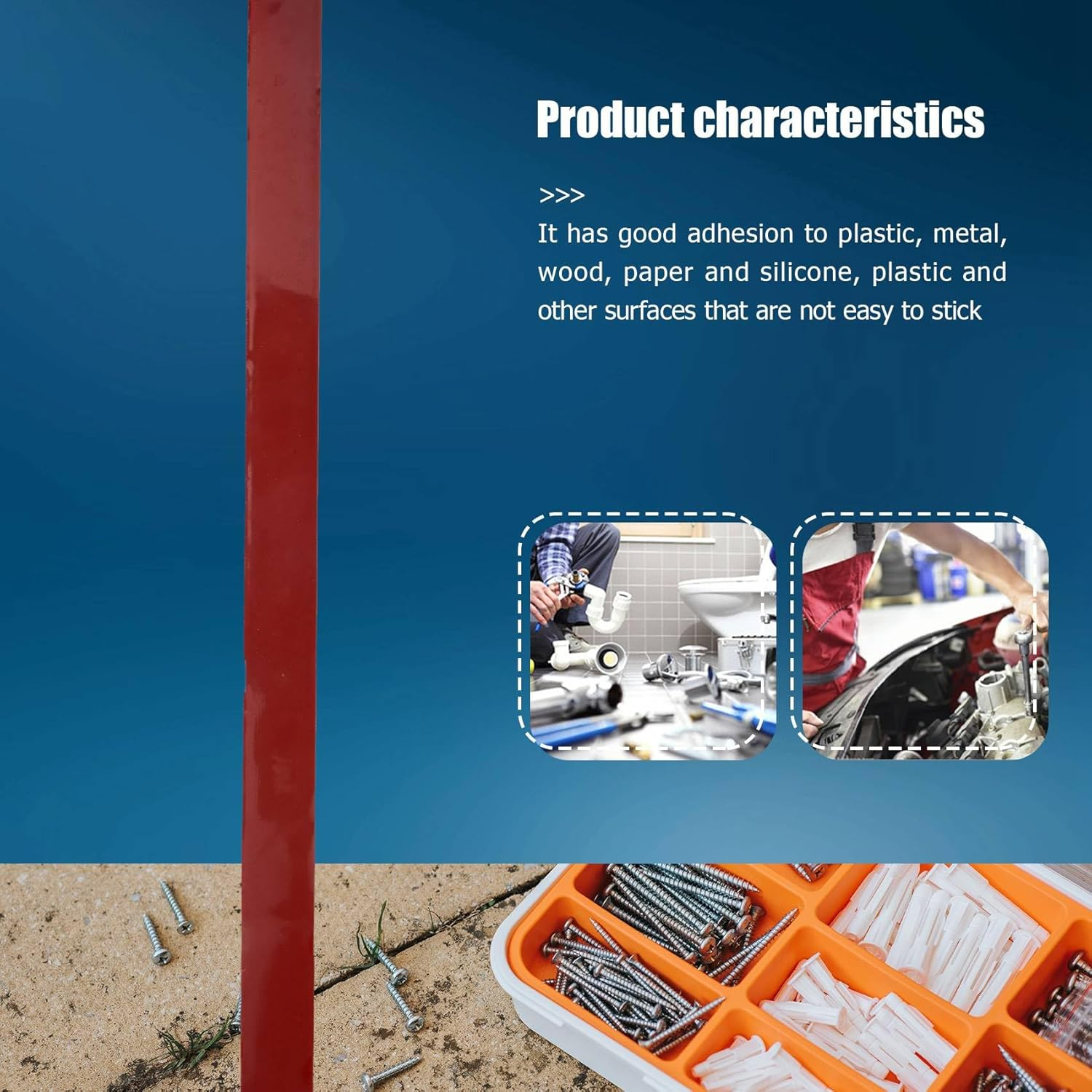 Strong Permanent Double Sided Super Sticky Foam Tape Roll for Vehicle Car, Red 12MM* image number 4