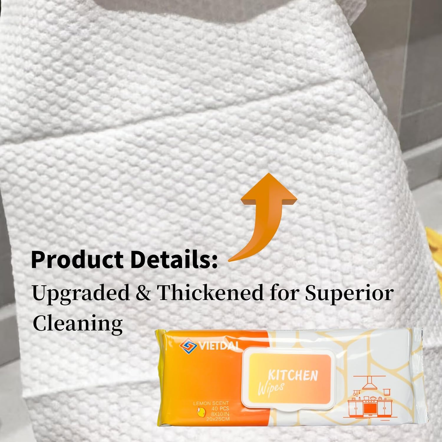 VIETDAI Kitchen Cleaning Wipes for Microwaves and Cooktops XL Multi-Surface Cleaning Wipe with Lemon Scent Stove Top Cleaner, Easily Removal Grease and Grime - 160 Count image number 2