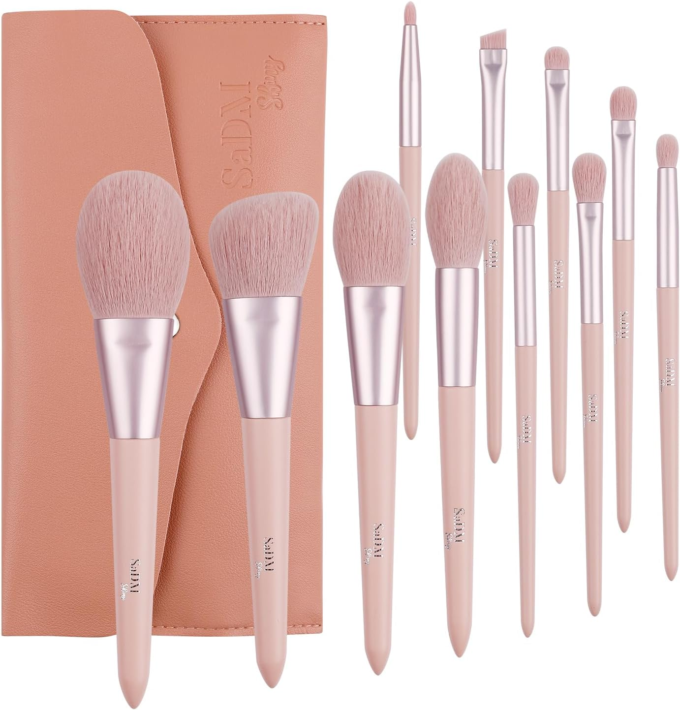 Makeup Brush Set (11 Pieces) - Includes Foundation, Powder, Concealers, Highlighter, Contour, Eye Shadows & Blush Makeup Brushes - Face & Eye Make up Brushes with Soft Bristles - Leather Bag Included image number 5