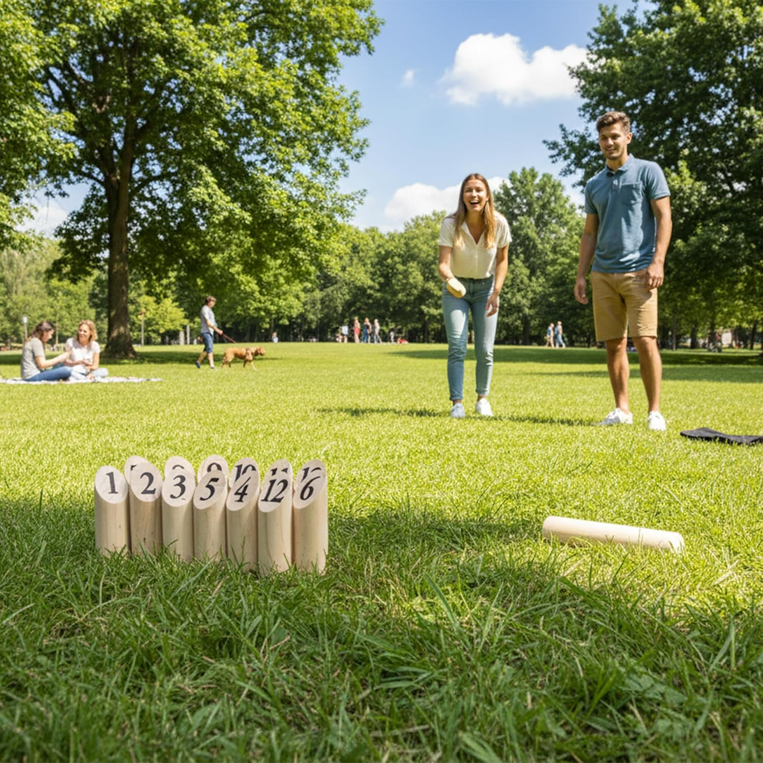 Relaxdays Kubb Viking Game, Finnish Tossing Game, Natural Wood, Outdoor Game, Adults & Children