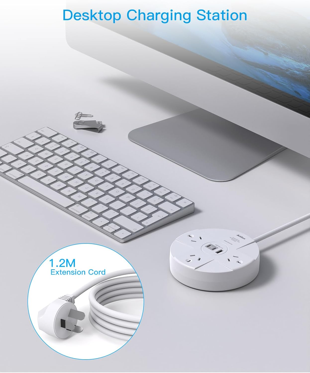 Power Board, Power Strip with 3 AC Outlets and 3 USB(2 USB C and 1 USB A),350J Surge Protection Powerboard, Small Desktop Charging Station with 1.2M Extension Cord for Travel, Home,Office Accessories image number 1