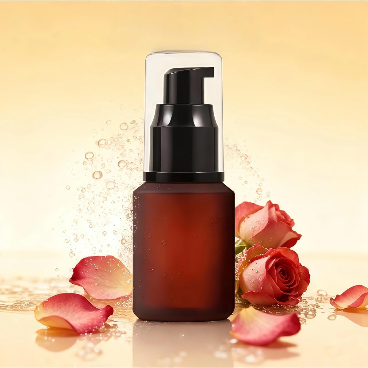 1PCS 60Ml/2Oz Empty Refill Frosted Rose Red Glass Cream Lotion Pump Bottle Cosmetic Makeup Emulsion Toiletries Liquid Storage Holder Travel Packing Container with Clear Dust Cap (60Ml Rose Red) image number 3