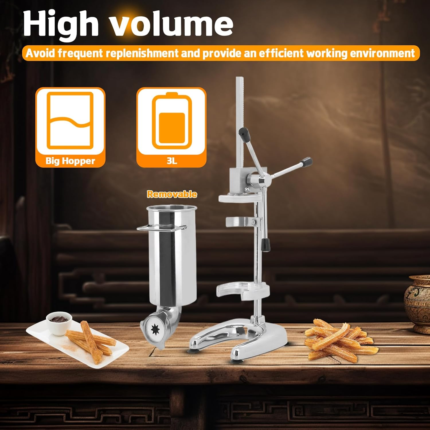 Peiqi Manual Churro Maker Commercial Manual Latin Fruit Machine Spanish Doughnut Filler Filling Machine with 5 Nozzles, for Home Commercial Restaurants Cafeterias Bakerie (3L) image number 6