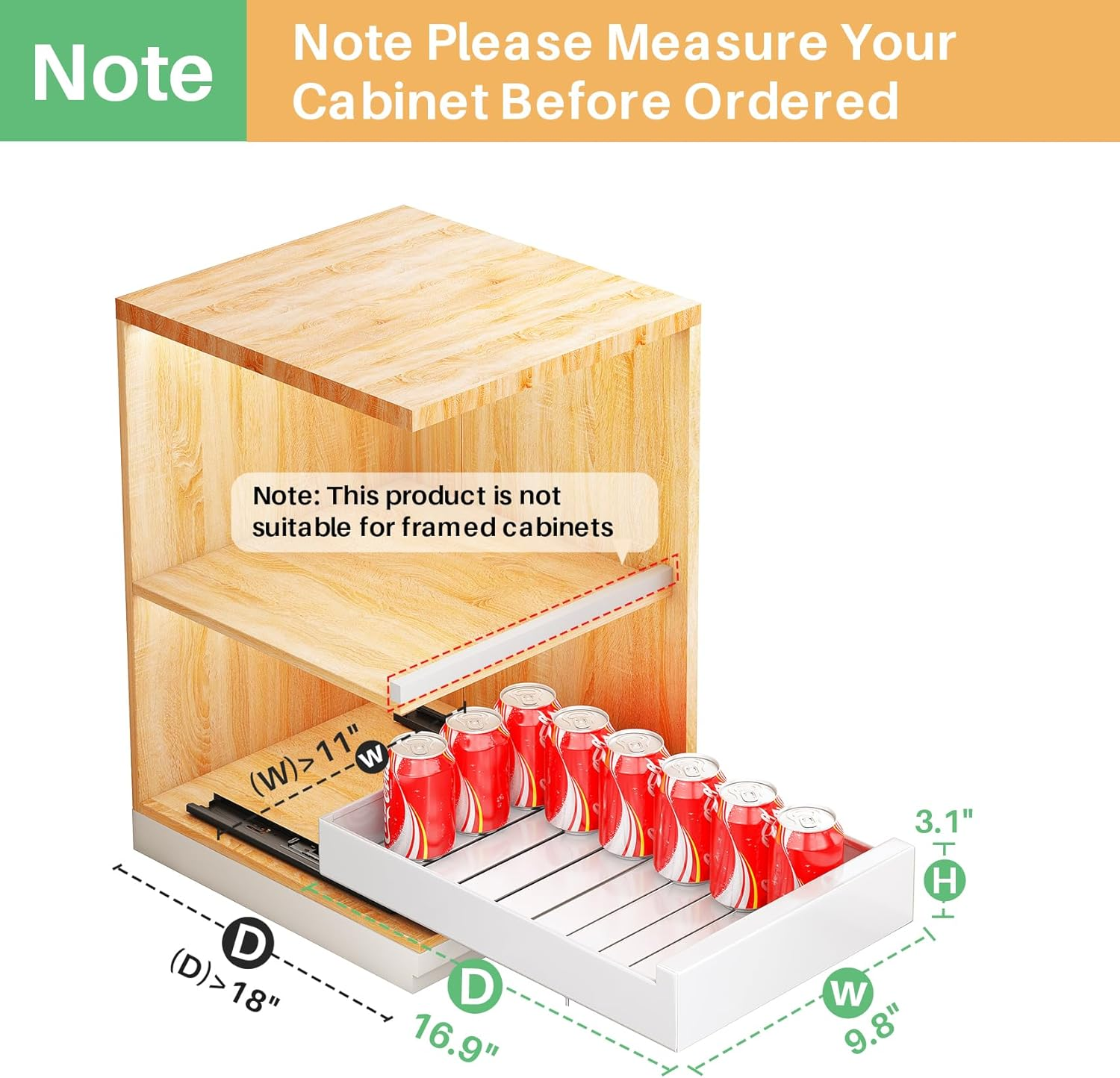 Kitstorack Pull Out Cabinet Organizer Fixed with Adhesive Nano Film,Heavy Duty Storage and Organization Slide Out Pantry Shelves Sliding Drawer Pantry Shelf for Kitchen 16.9''D X 9.8''W X 3.1''H image number 5