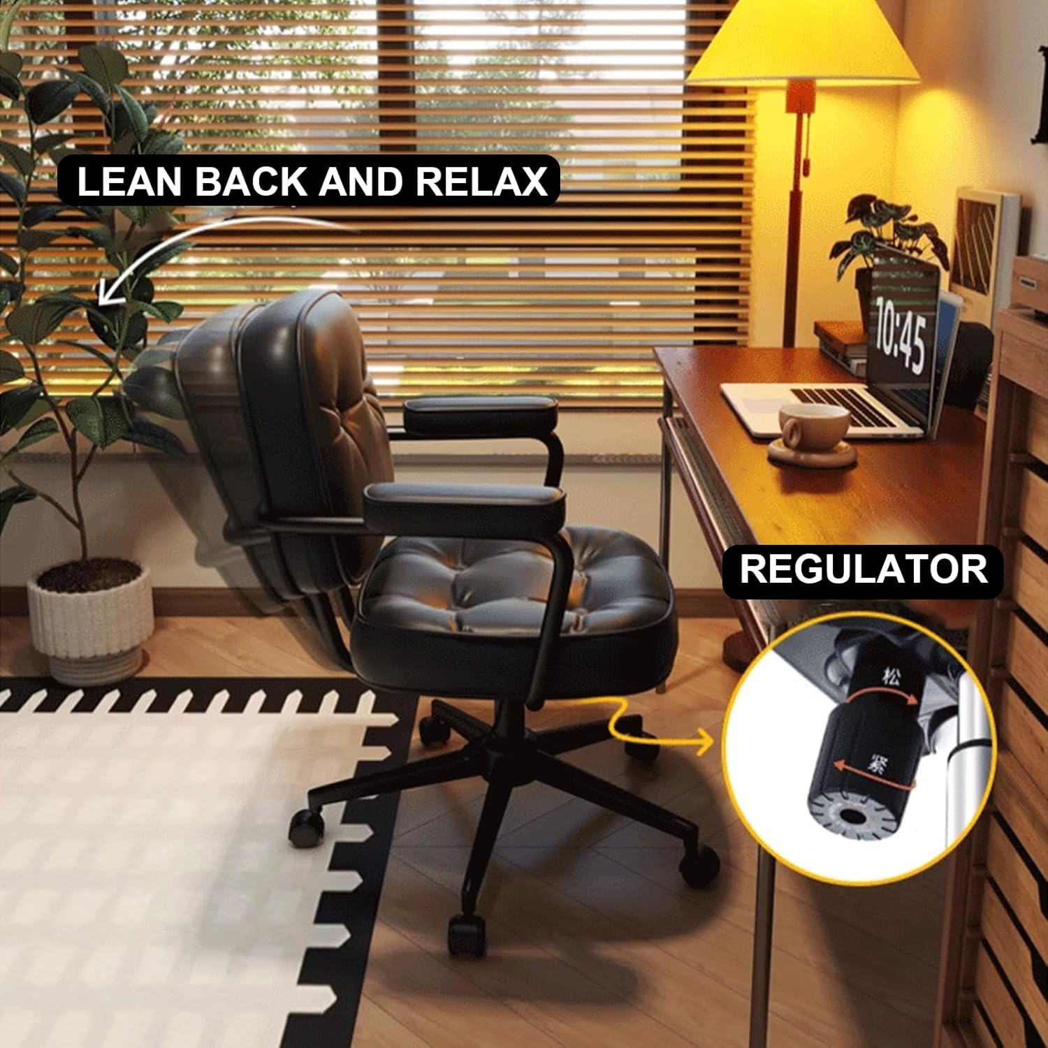 Minexiaojia Home Office Chair with Adjustable Height, 360&deg; Swivel PU Leather Desk Chair - Armrest Computer Chair for Back Support, Comfortable Rolling Chair for Home Office, Gaming Chair (Black) - Black image number 3