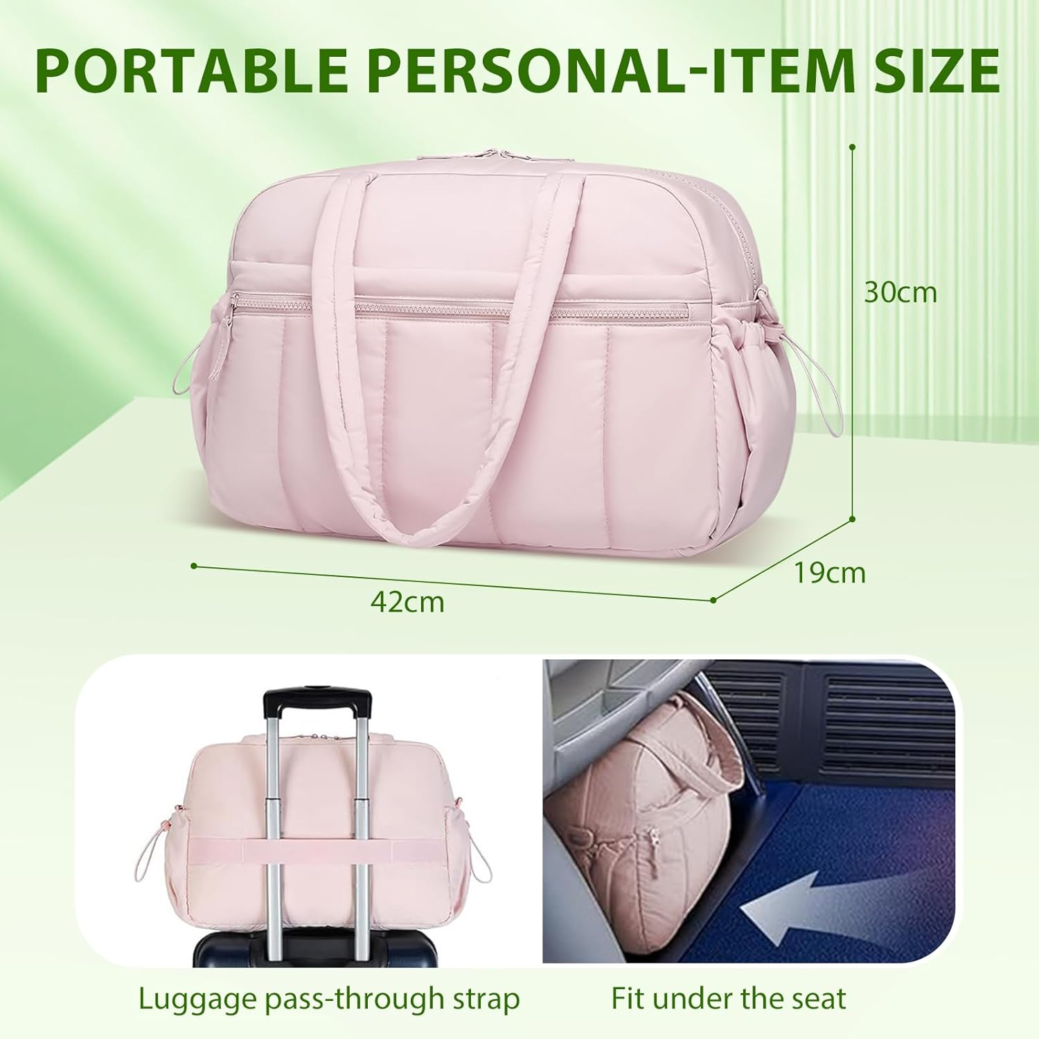 Gym Bag for Women, Duffle Bag for Travel with Wet Pocket, Lightweight Carry on Weekender Duffel (Beige) - Pink image number 5