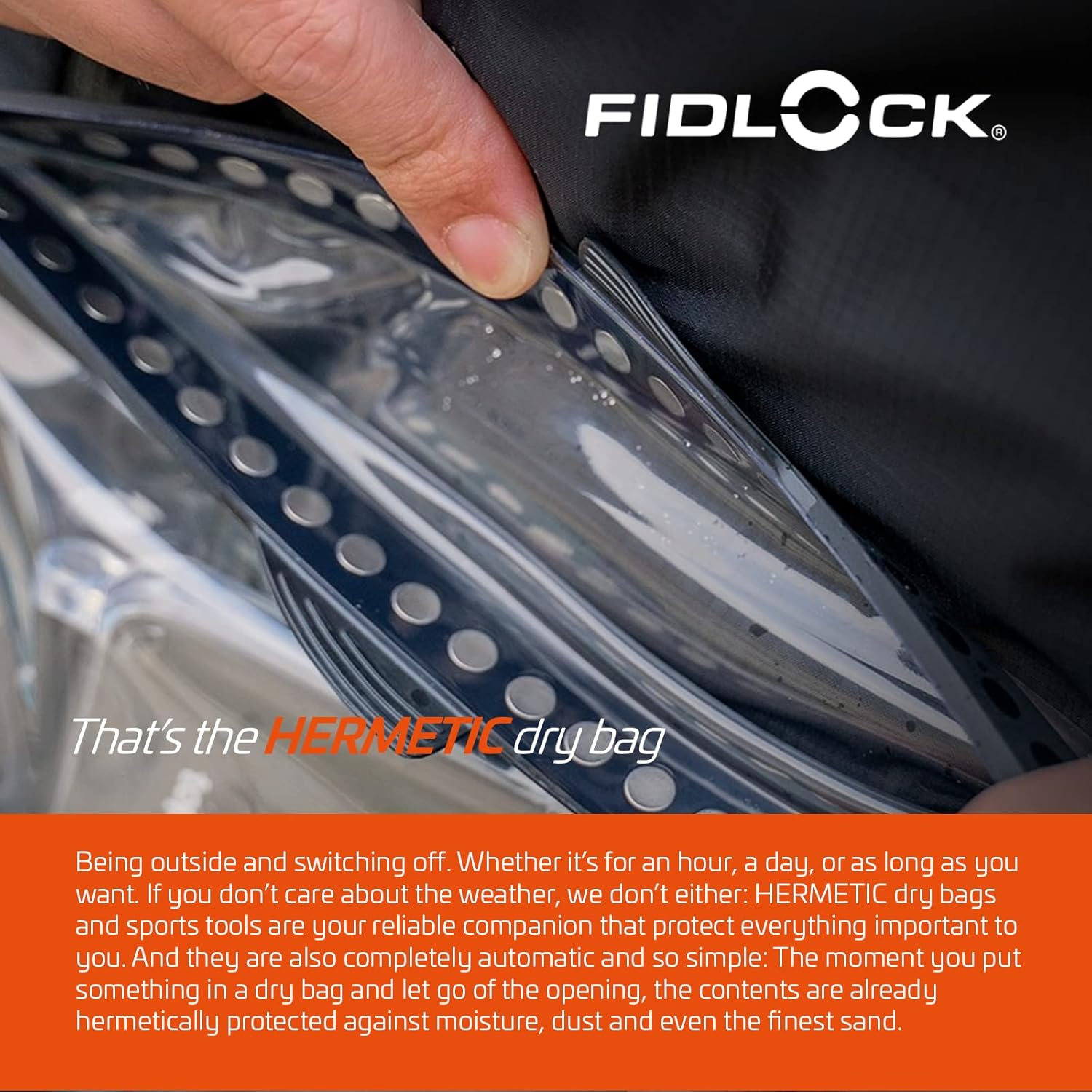 FIDLOCK Hermetic Sling Phone Dry Bag - Waterproof Pouch for Cellphone with Magnetic Self-Sealing Closure - Full Touch Functionality through the Case, Transparent Blue - Black image number 6