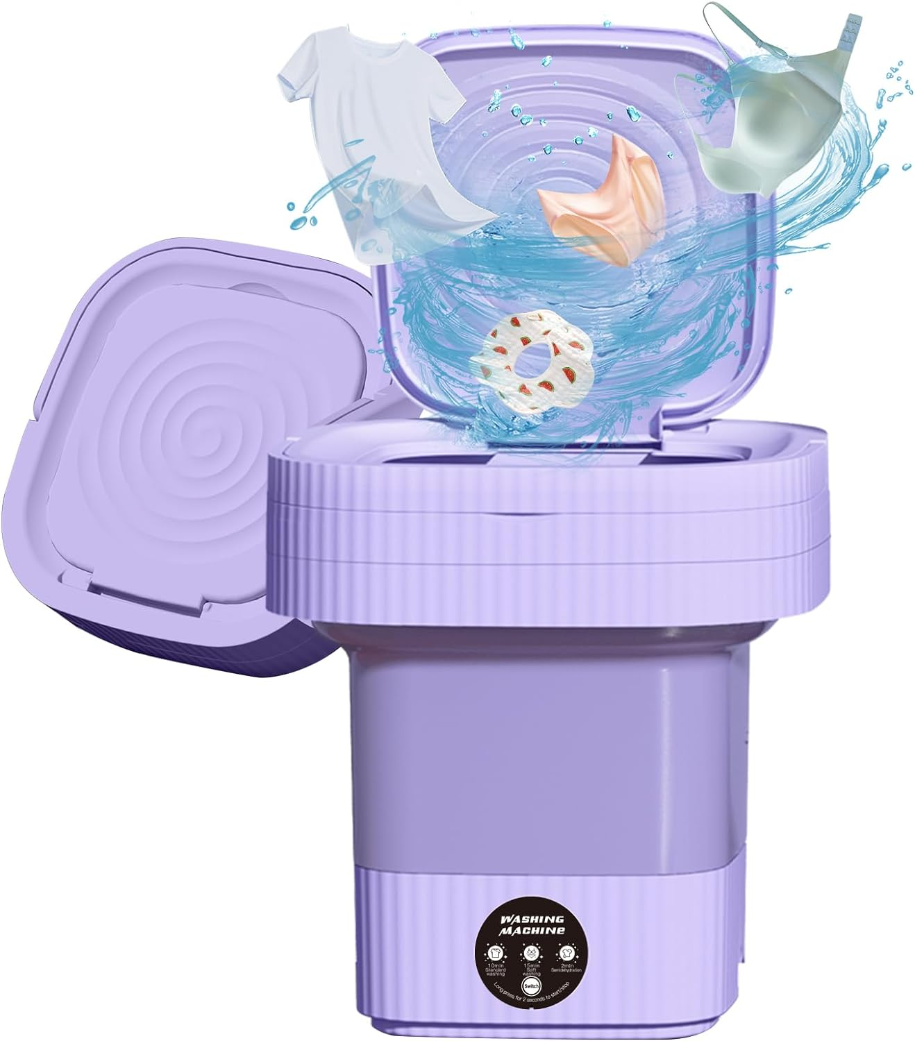 Portable Washing Machine,Mini Washer 10L High Capacity with 3 Modes Deep Cleaning for Baby Clothes,Underwear or Small Items,Foldable Washer for Apartment,Camping,Rv Travel Laundry-Gift Choice(Purple) image number 5