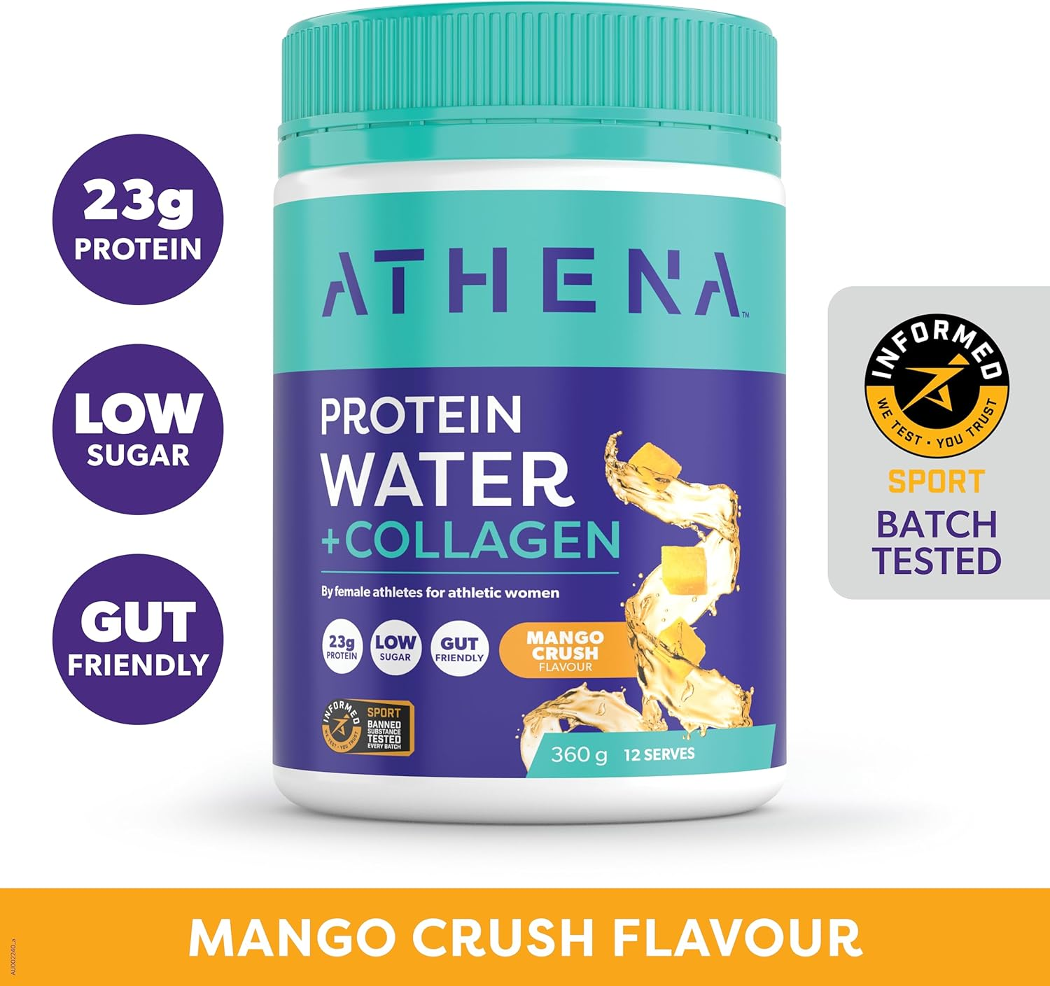 Athena Protein Water Mango Flavour + Collagen 360G &ndash; Hydrating Protein & Collagen Blend for Active Women image number 4