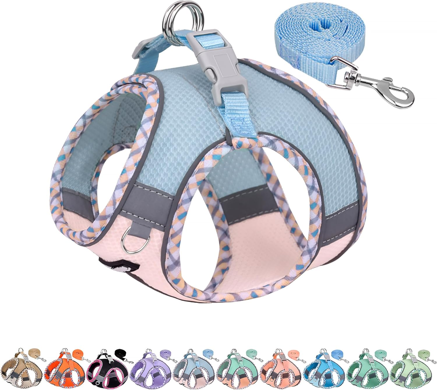 AIITLE Tiny Dog Harness - Lightweight Mesh Step-In Vest for Puppy, Reflective & Escape-Proof Design with High-Stick Magic Tape - Outdoor Use for Chihuahua, Maltese, Shih Tzu(Turquoise-Pink, XXXS)