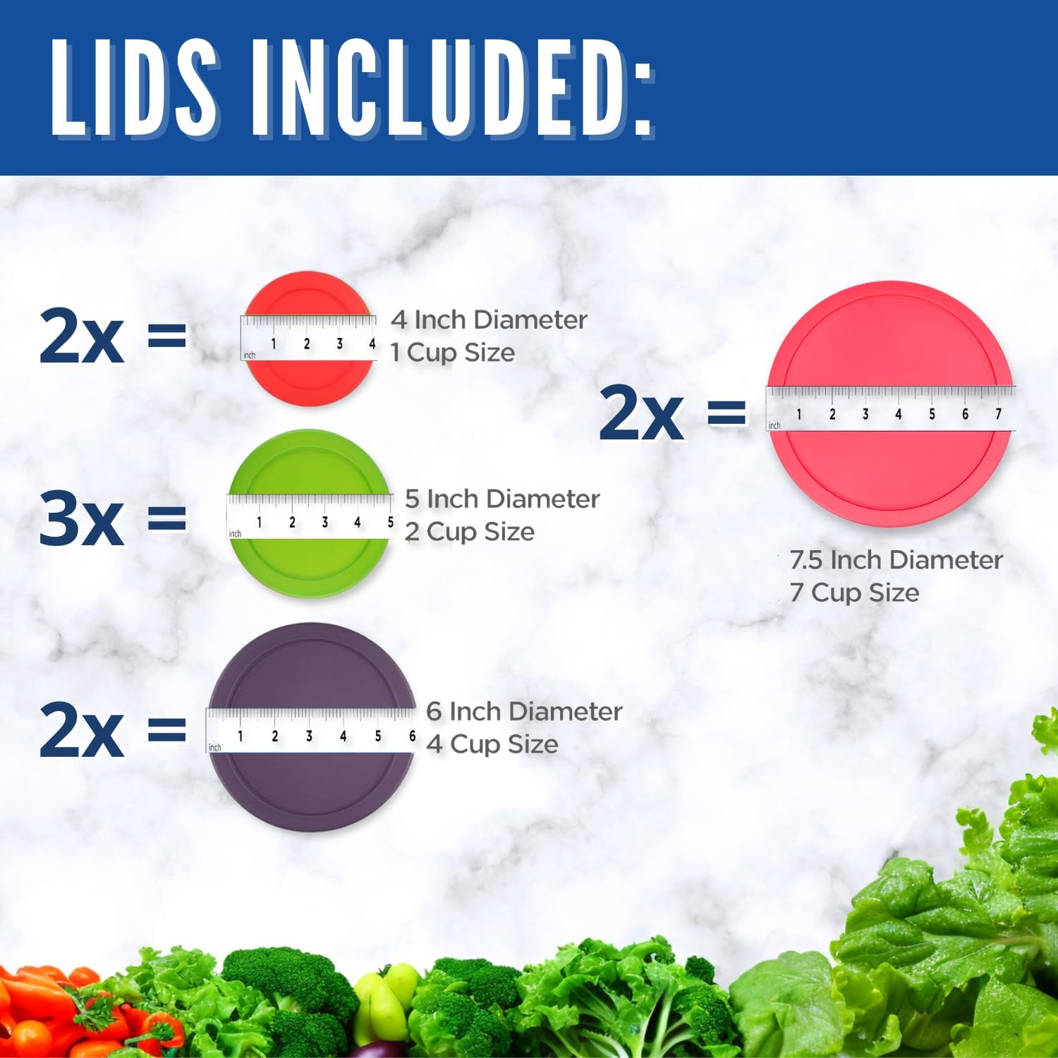 Polycarbonate Replacement Lids for Pyrex (2) 7202-PC 1 Cup Red (3) 7200-PC 2 Green 7201-PC 4 Purple 7402-PC 6/7 Fuchsia Round image number 3