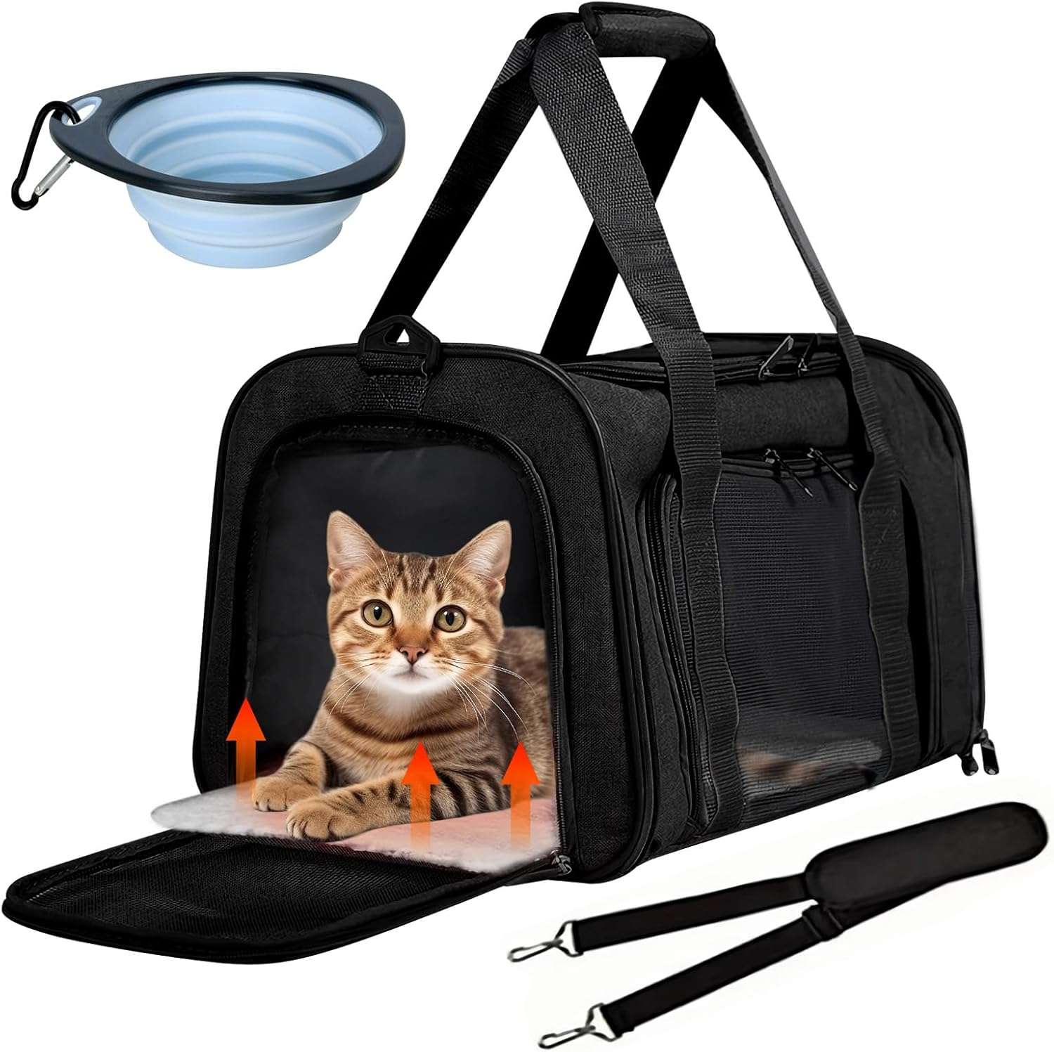 BYZESTY Transport Box Cat Dog Transport Box Dog Box Foldable Dog Transport Box Cat Transport Boxes Dog Bag Cat Transport Bag Includes Dog Bowl, 42 X 27 X 28 Cm (Black 2) image number 4