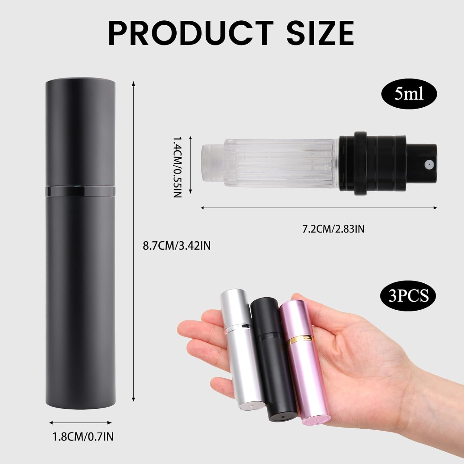 3 Pcs Travel Perfume Refillable Bottle Atomiser, 5ML Leakproof Portable Perfume Atomiser with Bottom Pump, Refillable Mini Fragrance Spray Bottle for Women & Men Travel (3 Colors) image number 4
