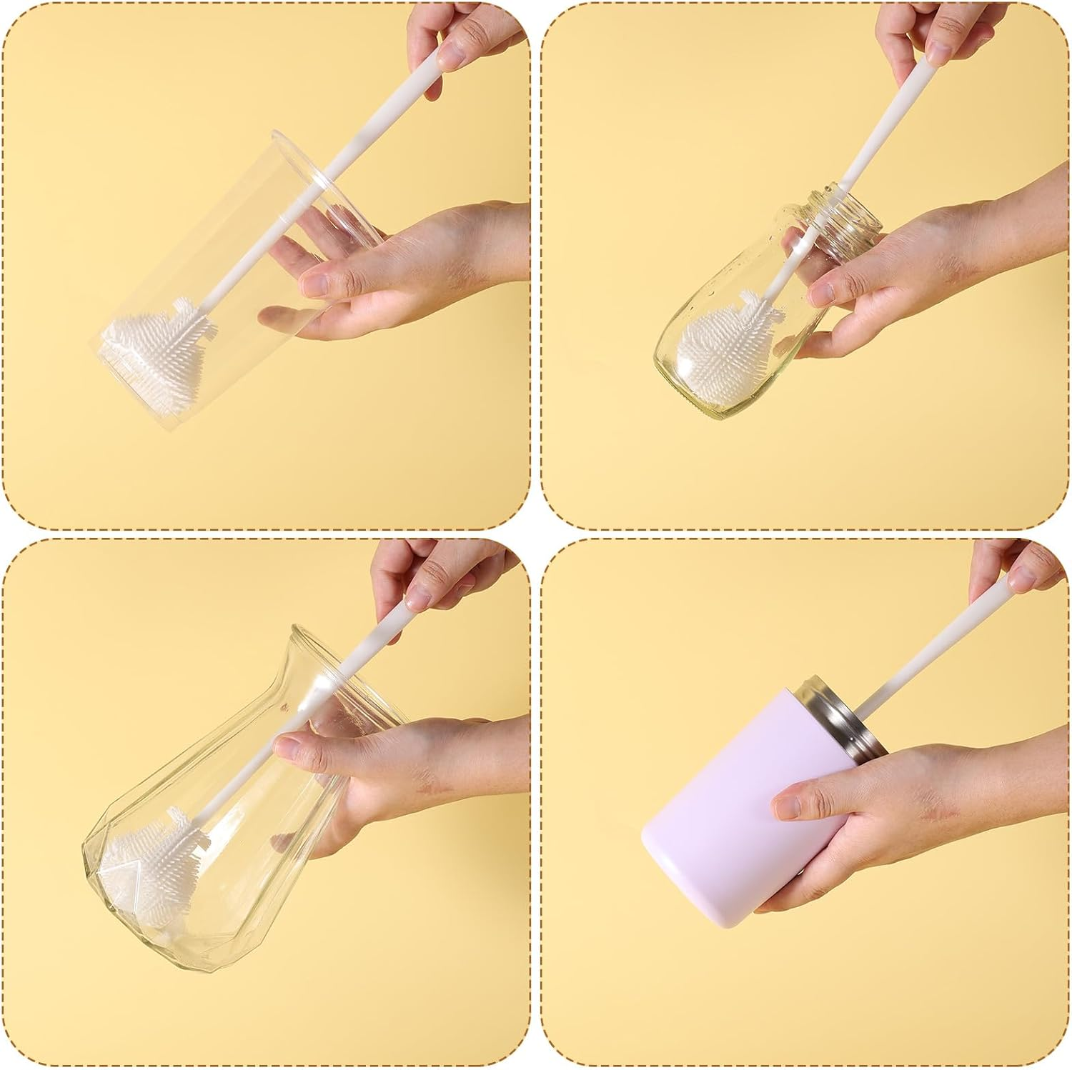 360&deg; Silicone Bottle Brush, Soft Bristle Cup Cleaner Brush Long Handle Flexible Water Bottle Cleaning Brush for Lid Teapots Bowls Containers Narrow Area (White) image number 1