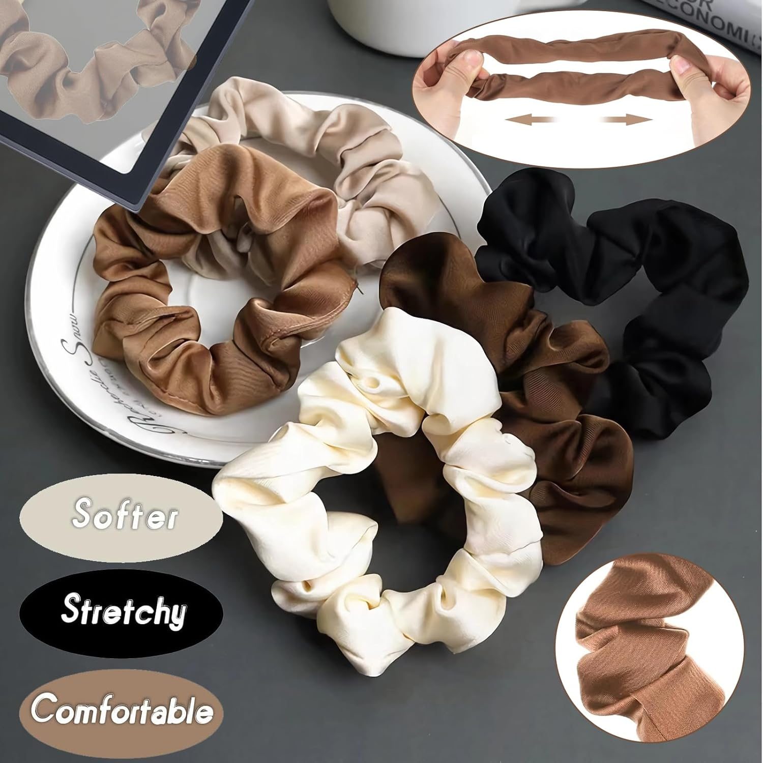 PMELCXD Satin Hair Scrunchies Set - 10 Pieces Silk Hair Bobbles with Storage Box for Women and Children image number 3
