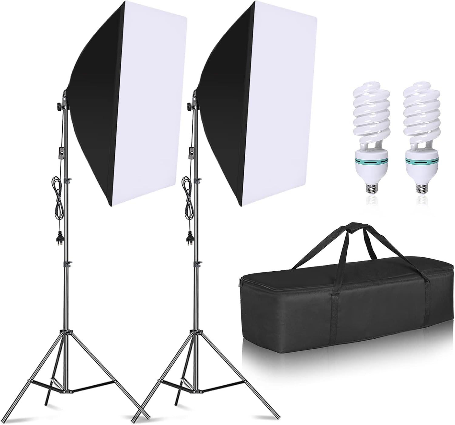 MSKIRA Softbox Lighting Kit Professional Photography 2X135W 5500K Soft Box Lights Continuous Lighting Equipment with Adjustable Light Stand & Carry Bag for Portrait Product Fashion Video Shooting