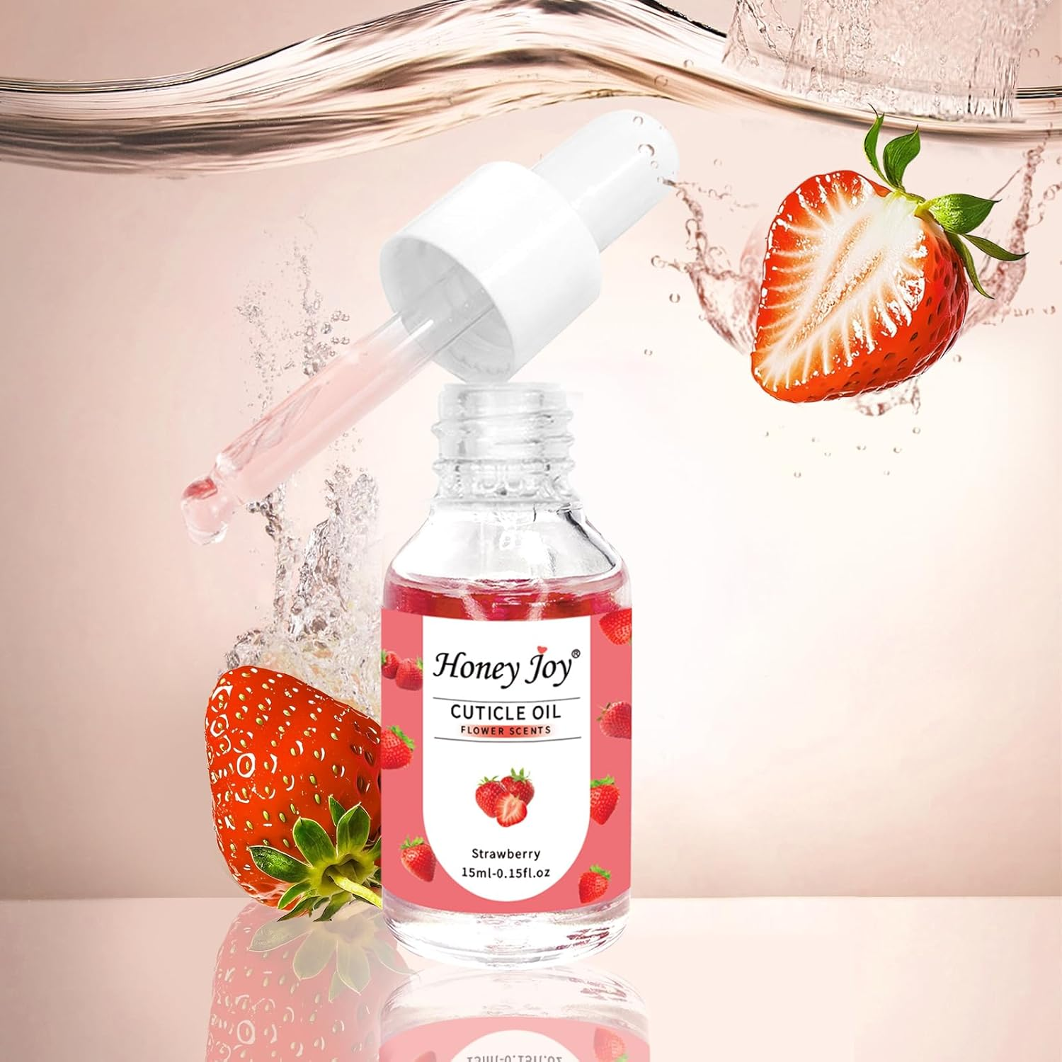 Cuticle Oil Scented Moisturizing Nail Oil, Organic Rosehip Cuticle Remover Liquid, Ultra Nourishing Nail Care, Infused with Real Flowers for Nails & Nail Oil Cuticle, 0.5 Fl. Oz (15Ml, Strawberry) image number 1