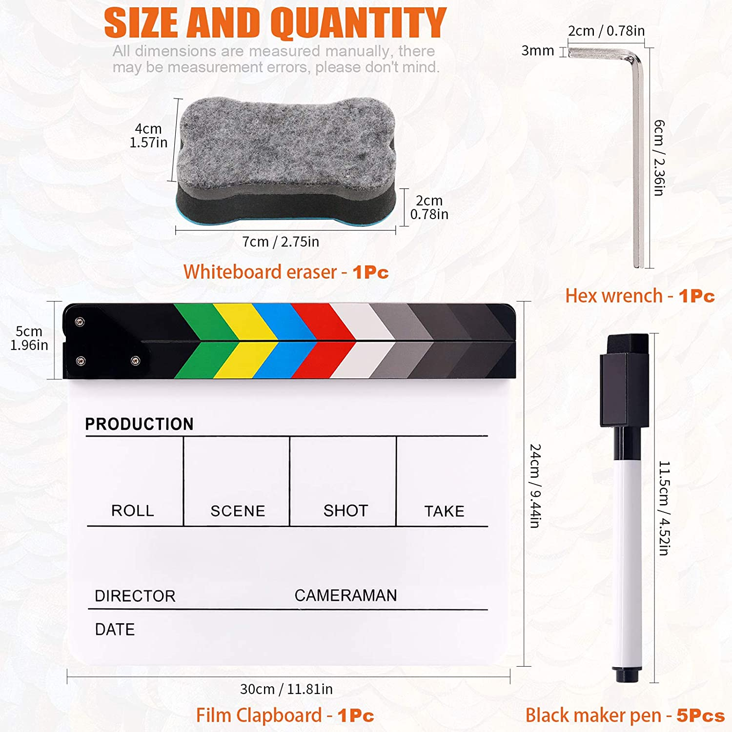 Rustark Movie Film Clap Board, Acrylic 10"X12" Acrylic Dry Erase Director Clapboard, Professional Photography Studio Video TV Cut Action Scene Clapper Board with 5 Pcs Erasable Pen image number 4