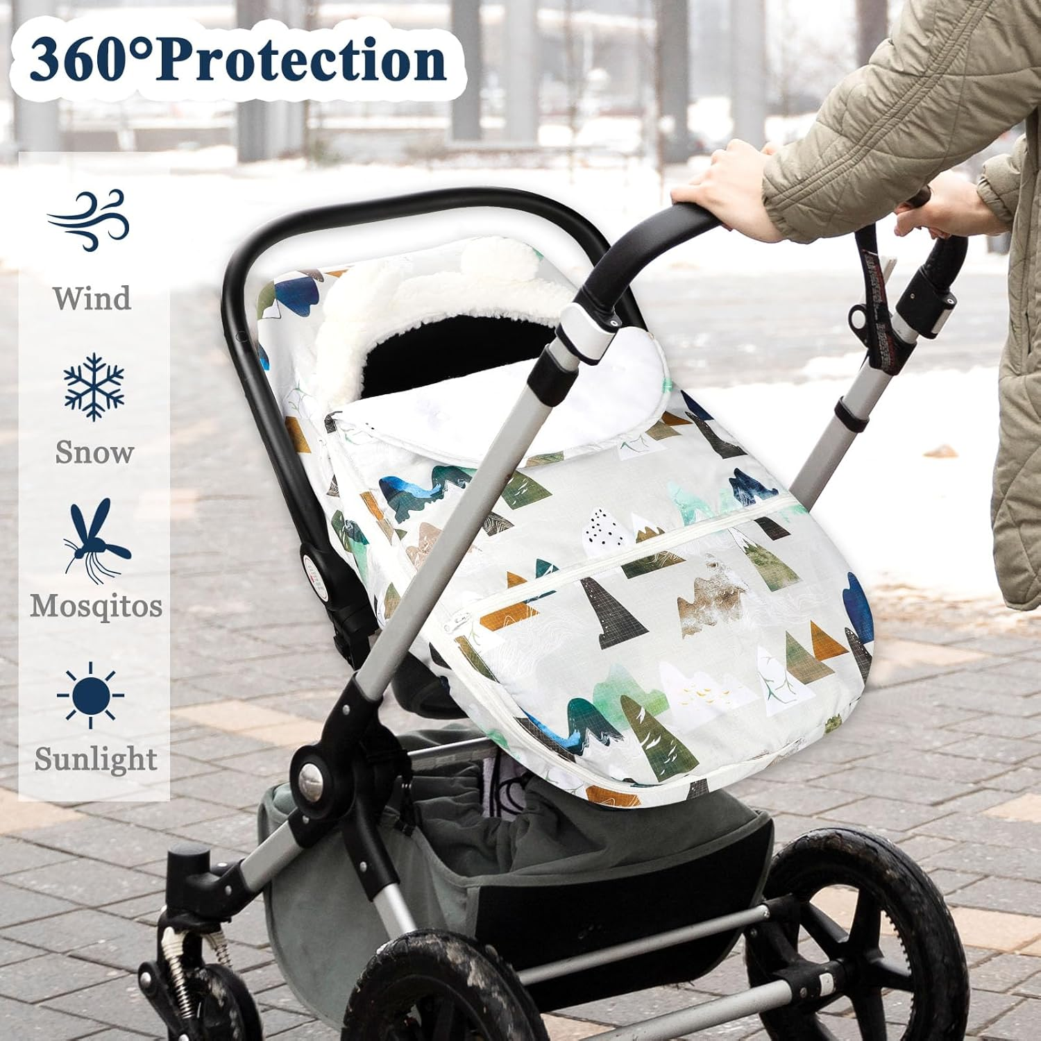 Car Seat Covers for Babies Winter, Flower Carseat Cover Girls, Zipped Cozy & Warm Cover, Universal, Ultra-Soft Breathable, Removable Design Infant Car Seat Canopy image number 5