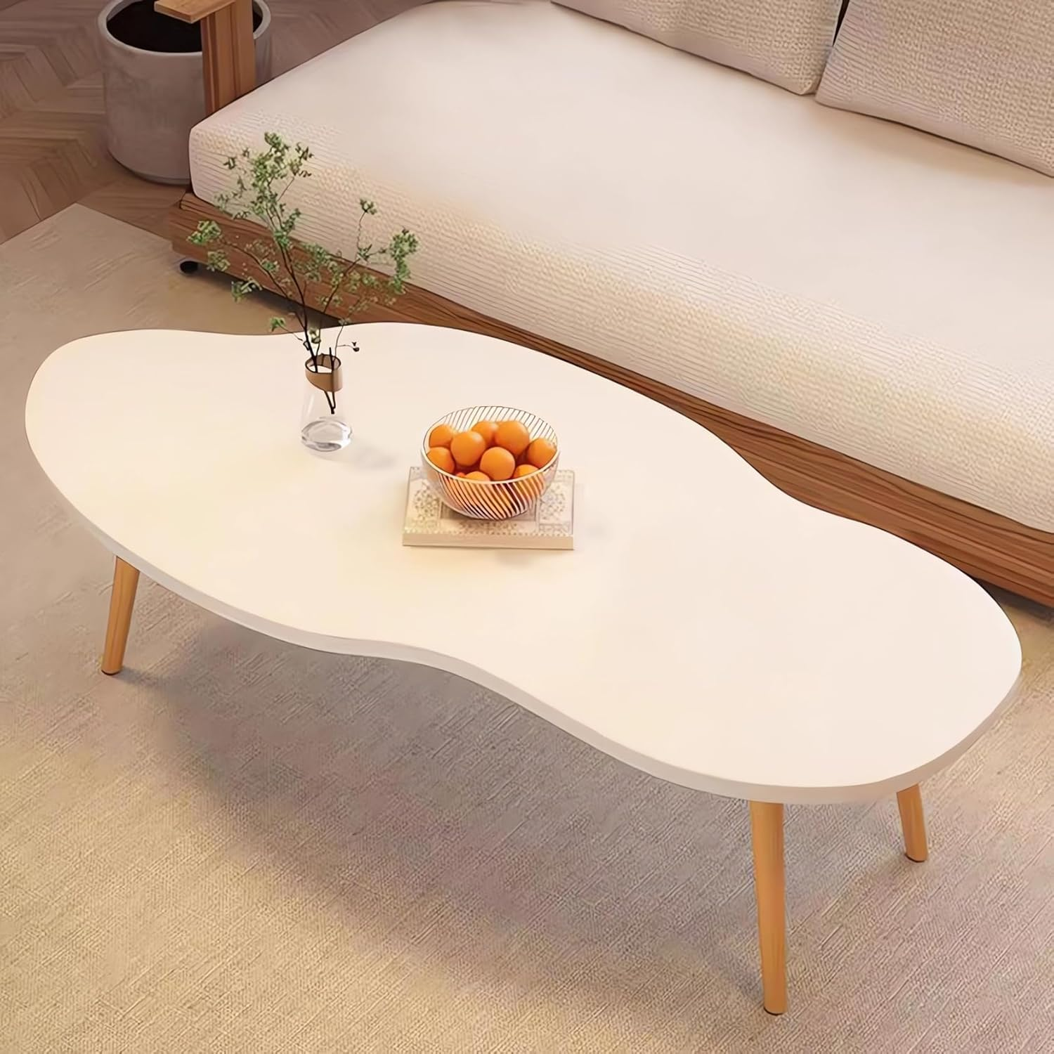 Modern Cloud-Shaped Coffee Table, 80Cm X 40Cm X 42Cm, Living Room Furniture, Wood/White A263 (A White) - Wood image number 3