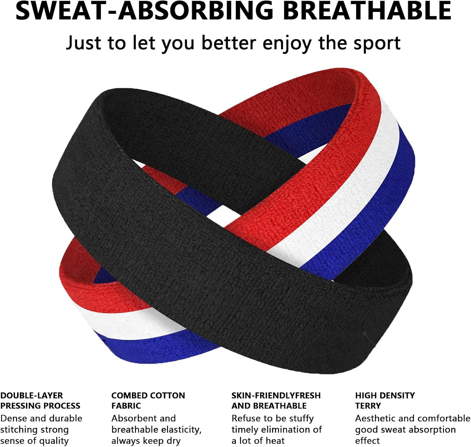 Unron 6PCS Sweat Band Sports Headband for Men & Women, Elastic Running Gym Headbands, Breathable, Quick-Drying, Compatible with All Head Sizes-Unron