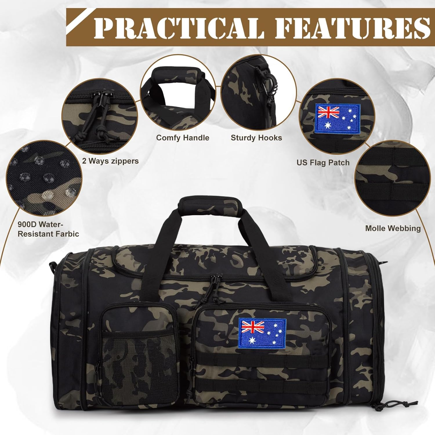 Tactical Duffle Bag for Travel Expandable 52L Large Duffle Bag for Men Gym Duffel with Wet Pocket Multi-Functional Carry on Bags Weekender Overnight Bag Organizer Duffel Bag for Travel - Blue image number 2