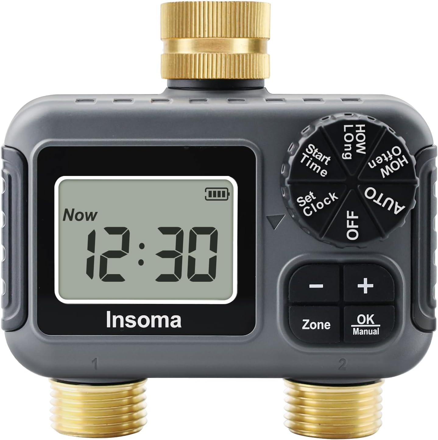 Insoma 2 Zone Tap Timer, Programmable Water Timer for Garden, Watering Timers W/Rain Delay & Auto/Manual Modes, Dual Outlet Sprinkler Controller for Flower Irrigation, Lawn Care, IPX5 Waterproof image number 2