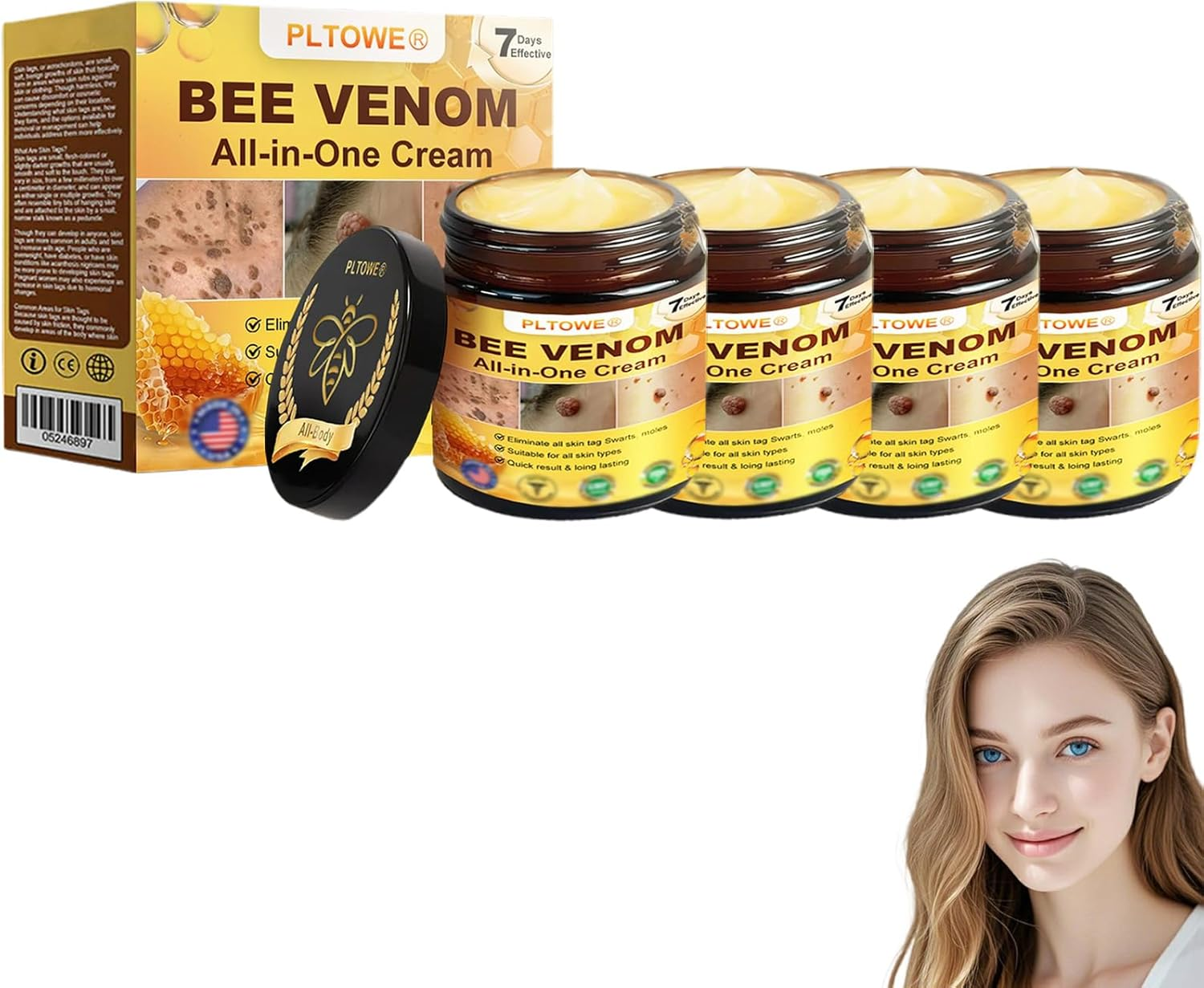 PLTOWE Bee Venom All-In-One Cream,Bee Venom Cream,Tlopa Bee Venom Skin Treatment Cream,Improve Skin Quality and Resolve Skin Problems (3) image number 5